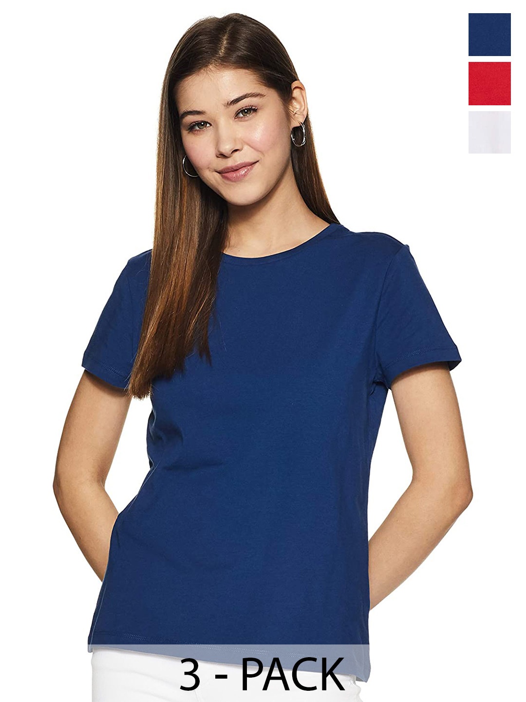 

COLOR CAPITAL Pack Of 3 Short Sleeves Cotton T-shirts, Blue