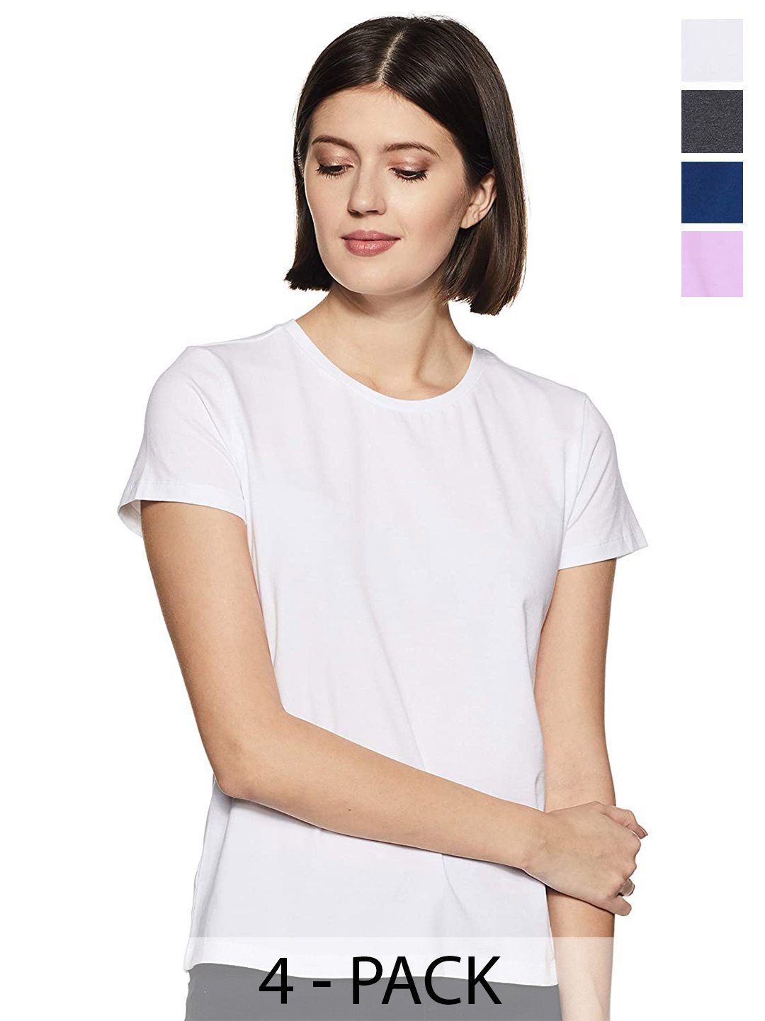 

COLOR CAPITAL Pack Of 4 Round Neck Cotton Regular Fit Tshirts, White