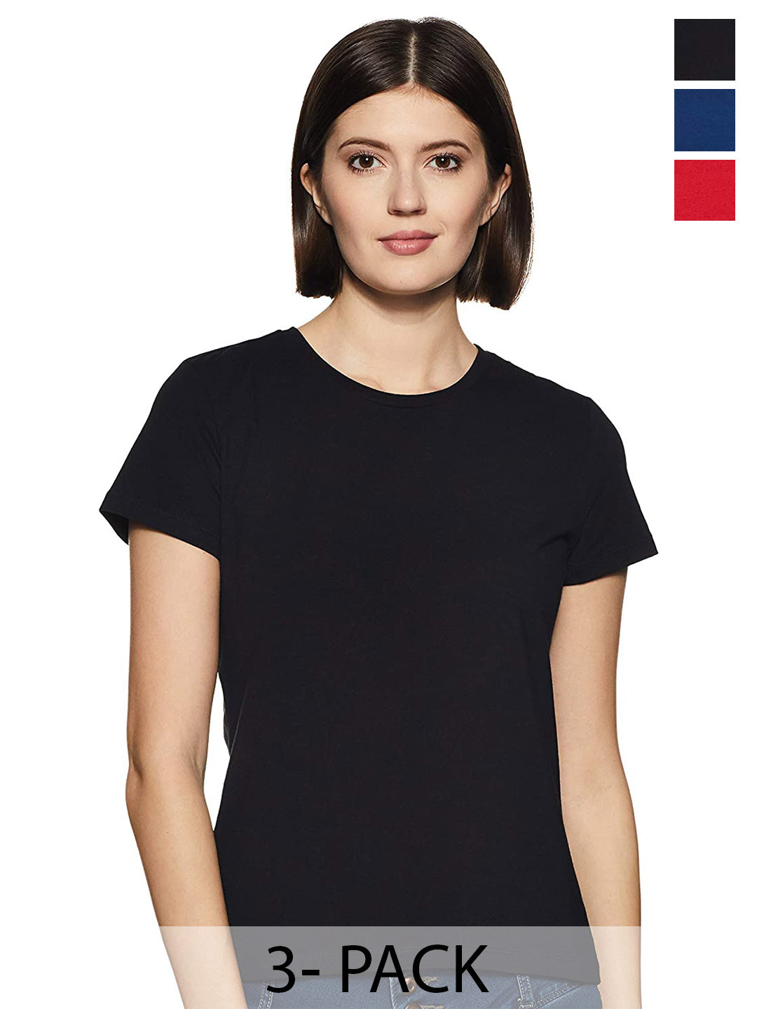 

COLOR CAPITAL Pack Of 3 Round Neck Cotton T-shirts, Black