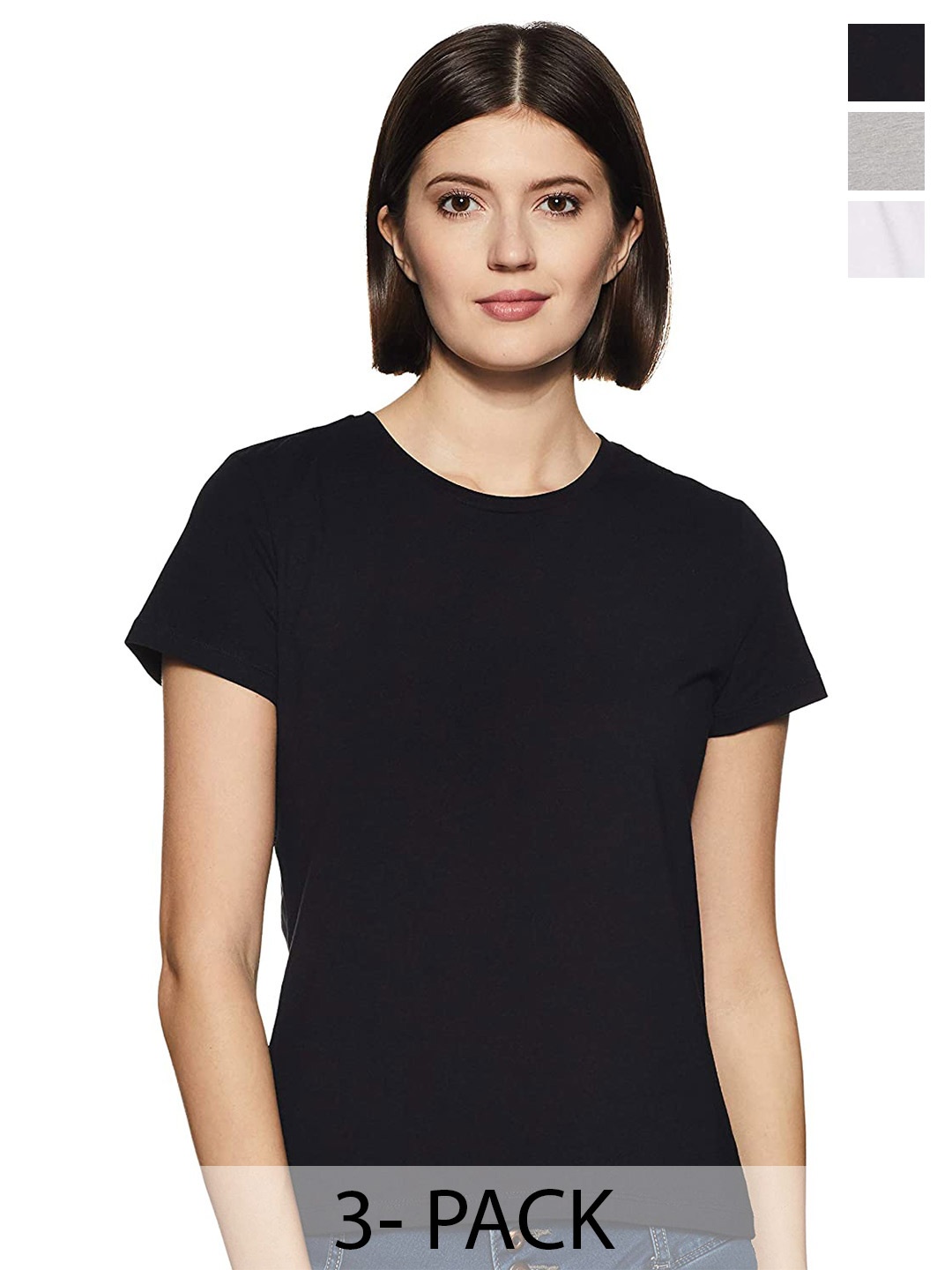COLOR CAPITAL Pack Of 3 Short Sleeves Cotton T-shirt, Black