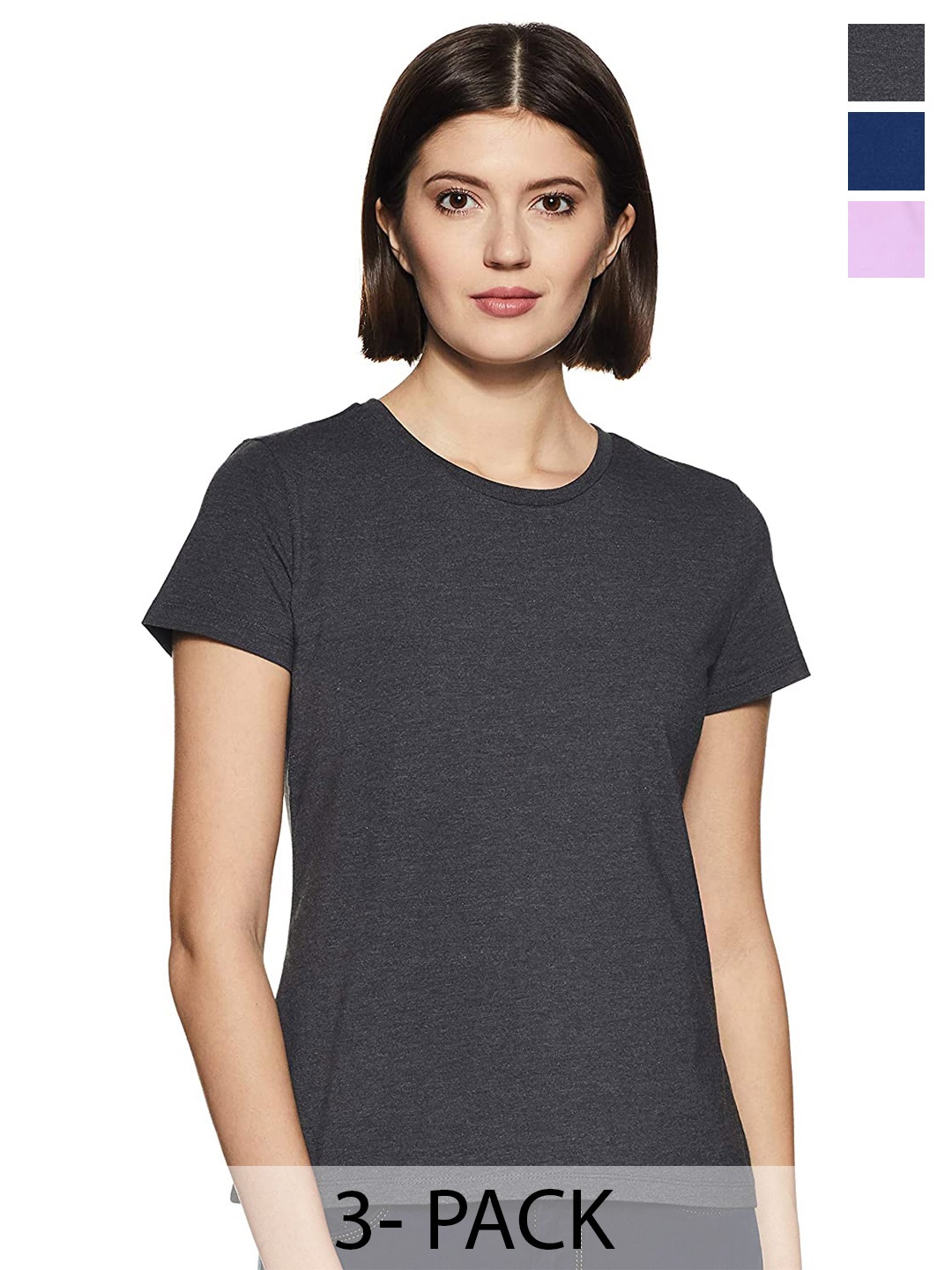 COLOR CAPITAL Pack of 3 Round Neck Cotton T-shirts, Grey