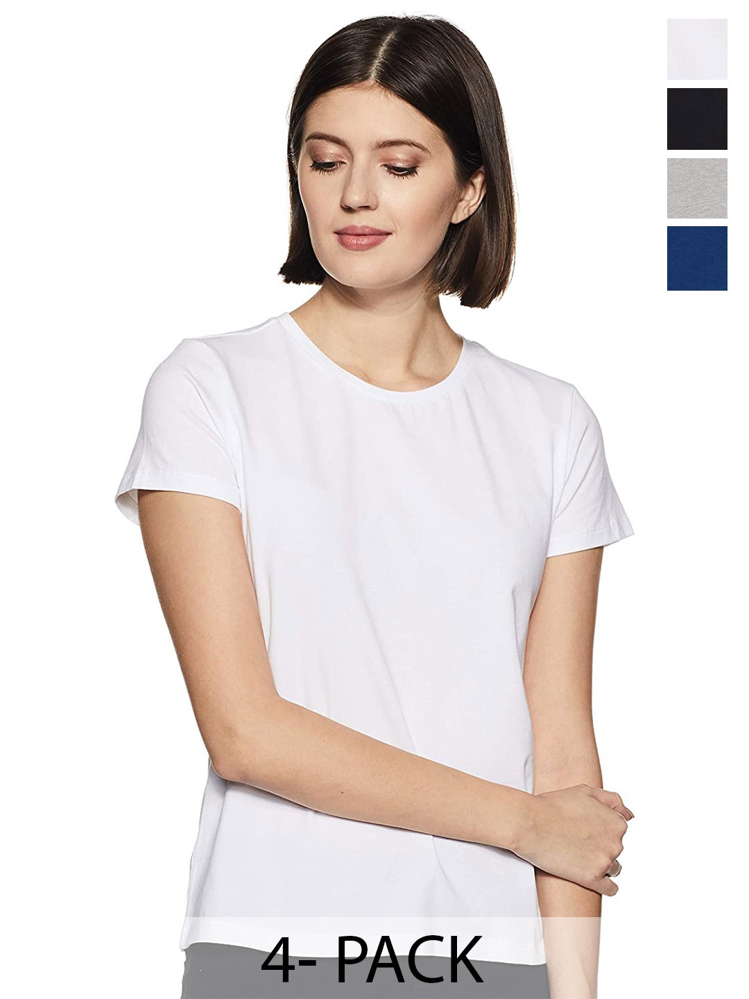 COLOR CAPITAL Pack of 4 Round Neck Cotton T-shirts, White