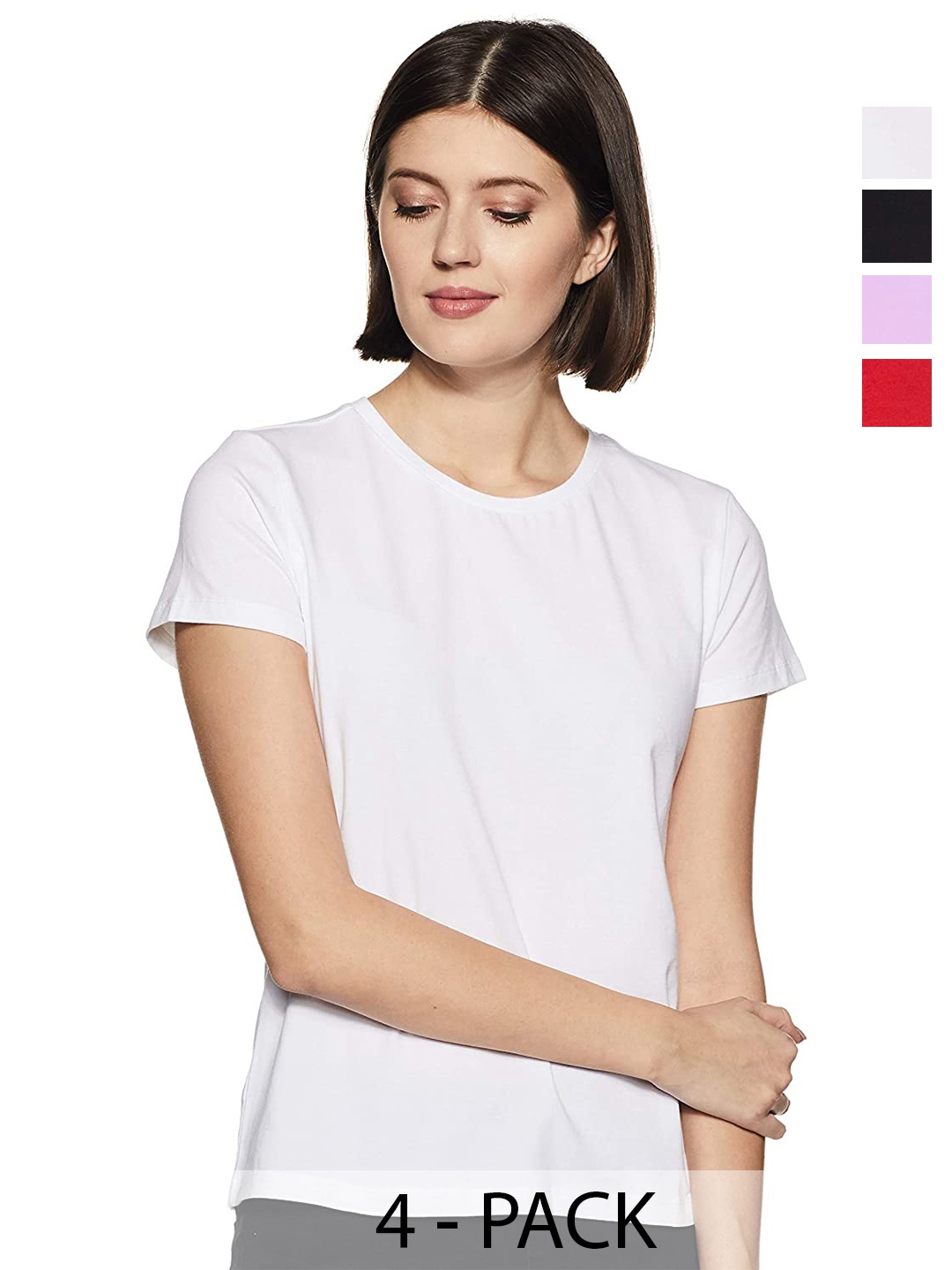 

COLOR CAPITAL Pack Of 4 Short Sleeves Cotton T-shirts, White