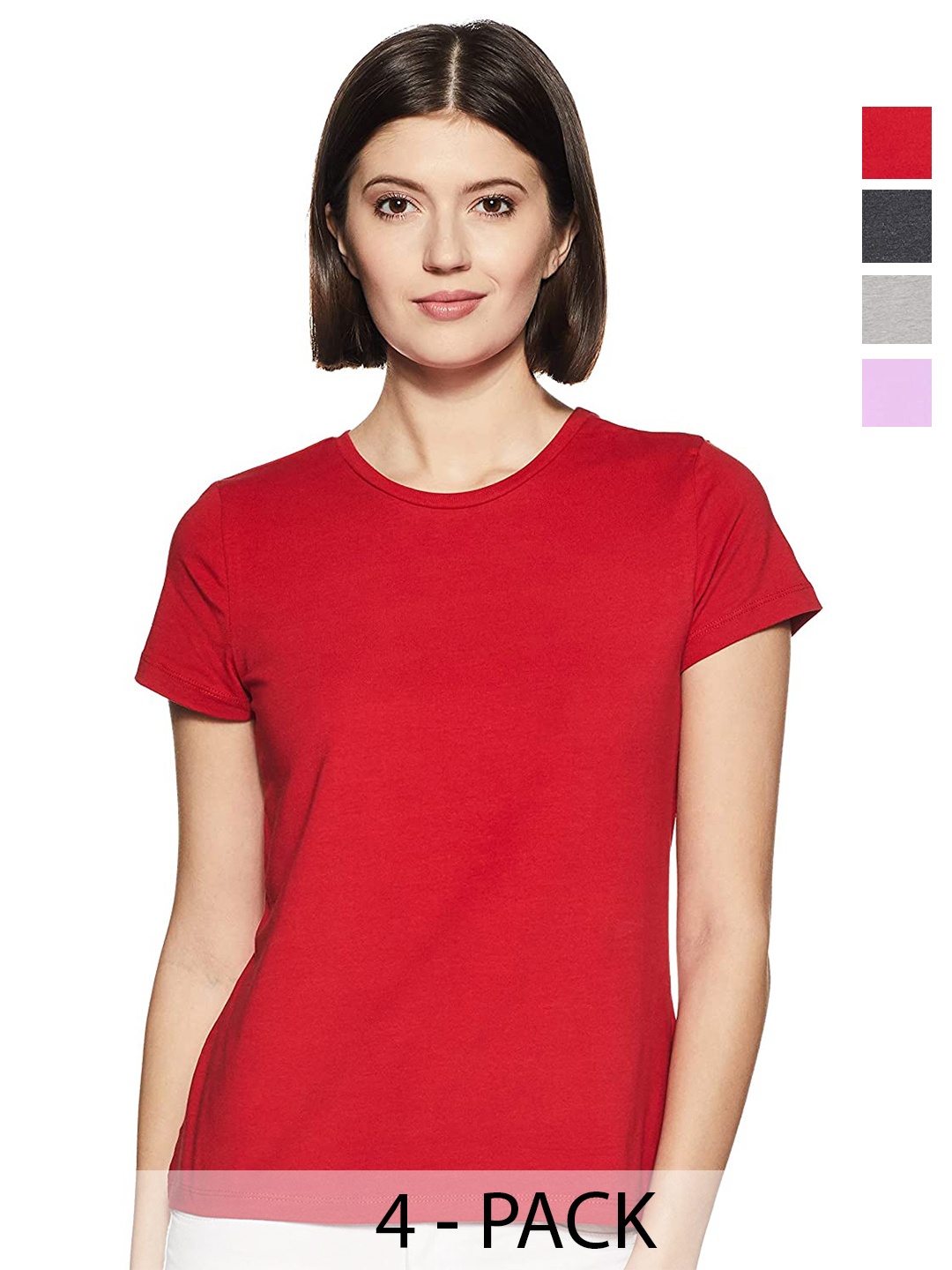 

COLOR CAPITAL Pack Of 4 Round Neck Cotton Tshirts, Red