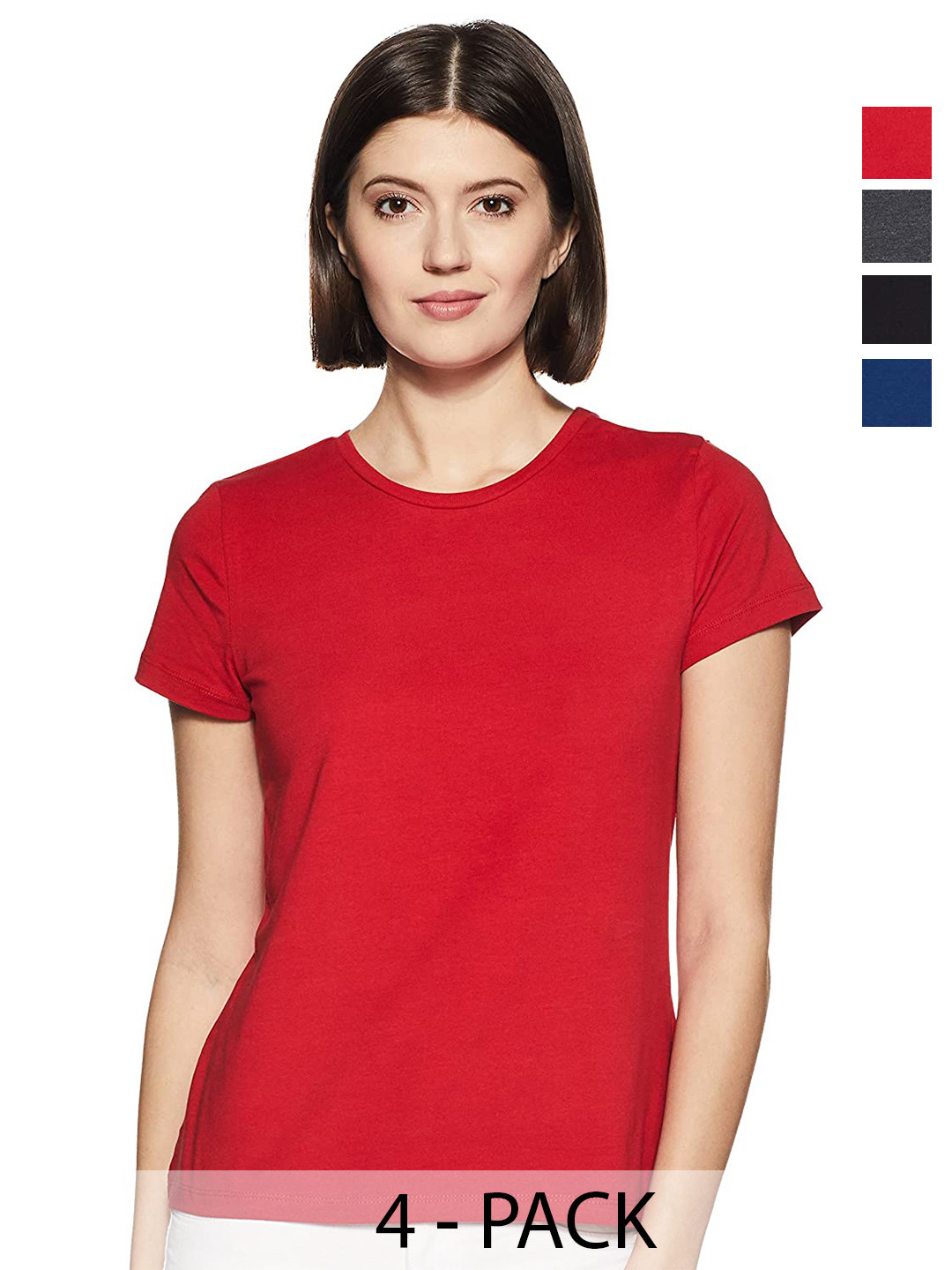 

COLOR CAPITAL Pack of 4 Round Neck Cotton T-shirts, Red