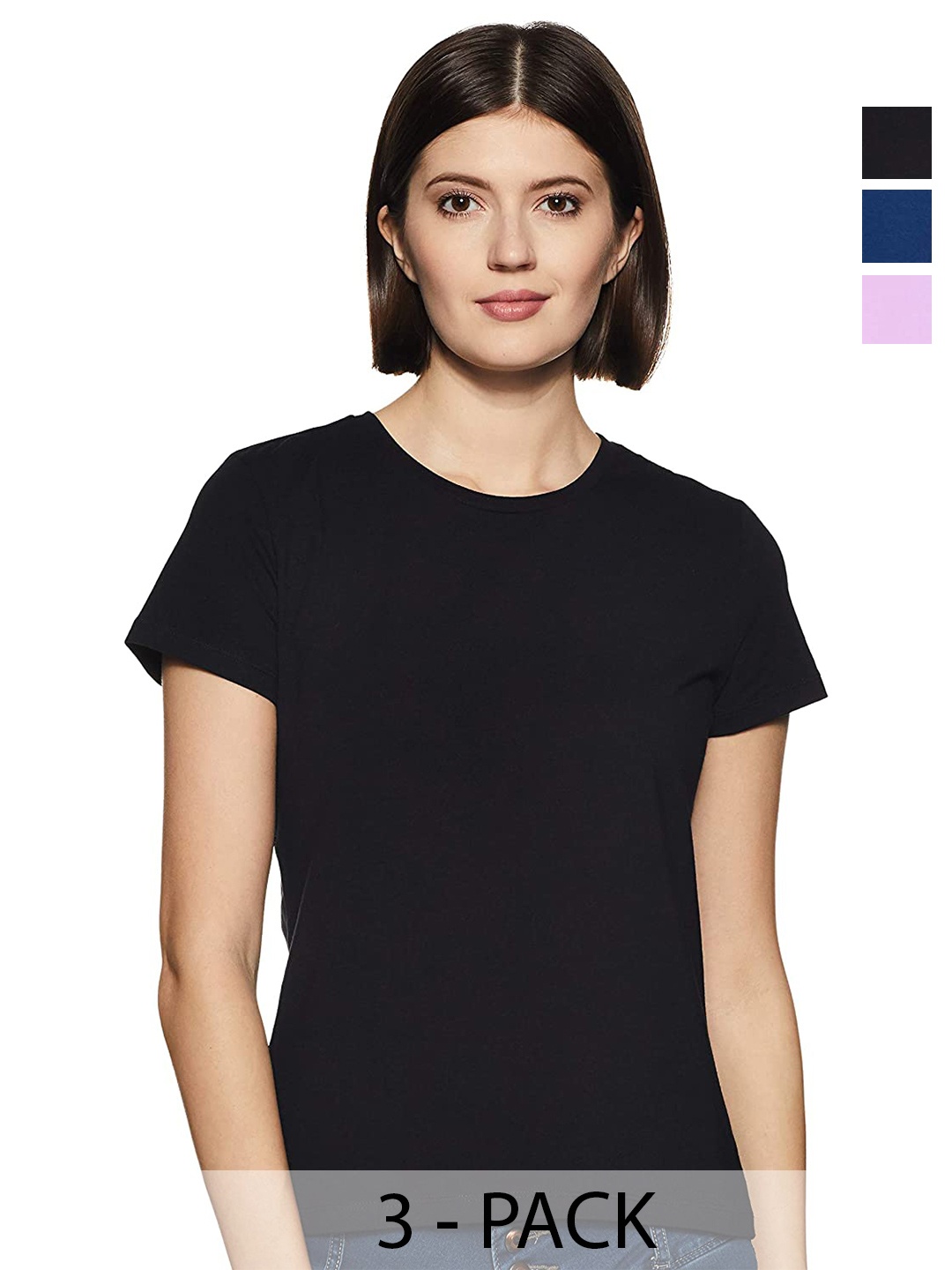 

COLOR CAPITAL Pack Of 3 Short Sleeves Cotton T-shirts, Black
