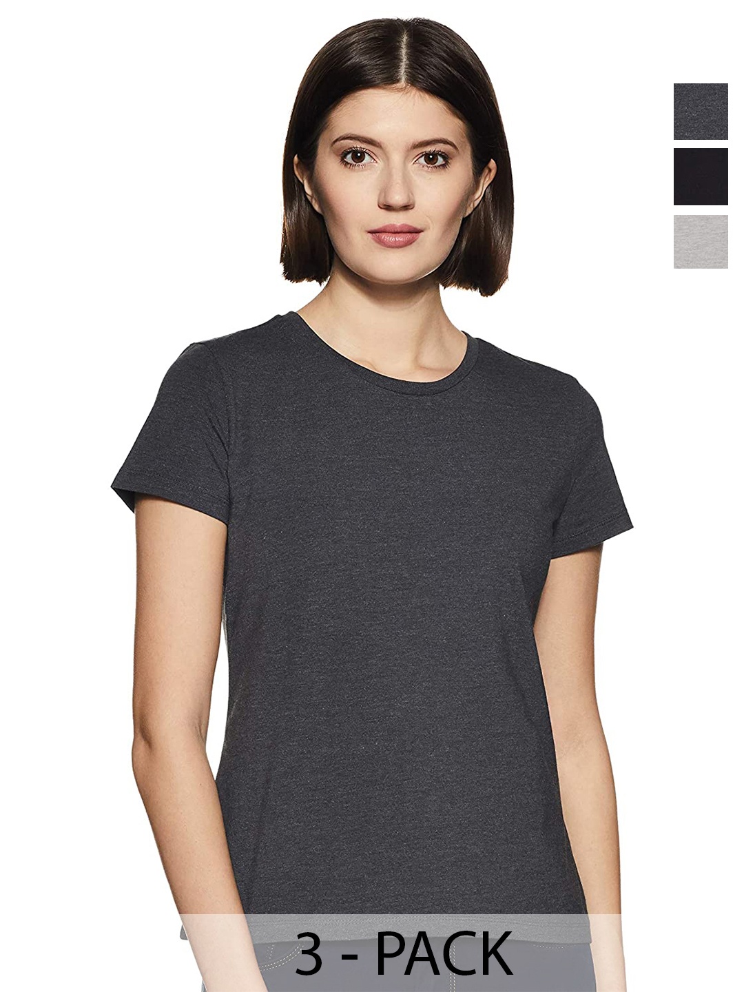 

COLOR CAPITAL Pack Of 3 Cotton Tshirts, Charcoal