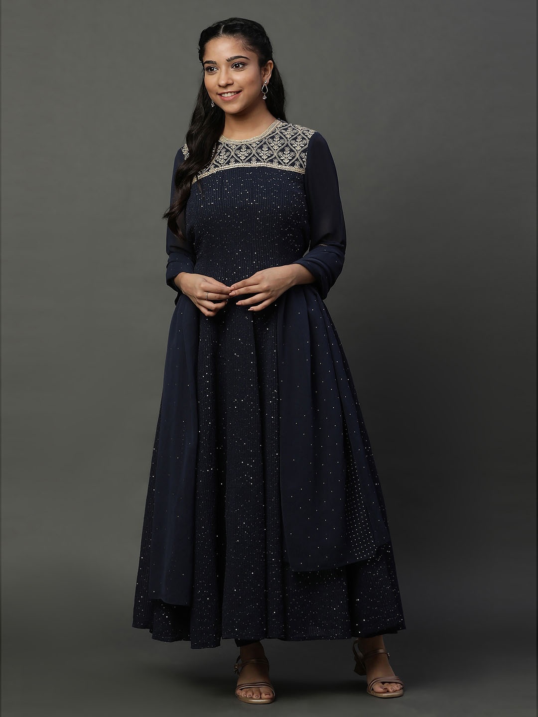 

AURELIA Embellished Sequinned Anarkali Kurta, Blue