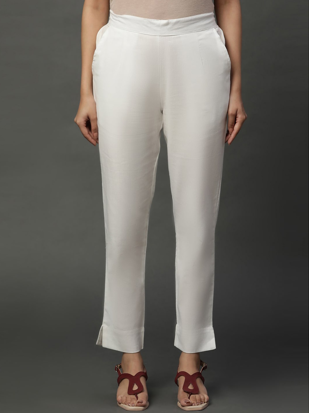 

AURELIA Women Slim Fit Ethnic Trousers, White