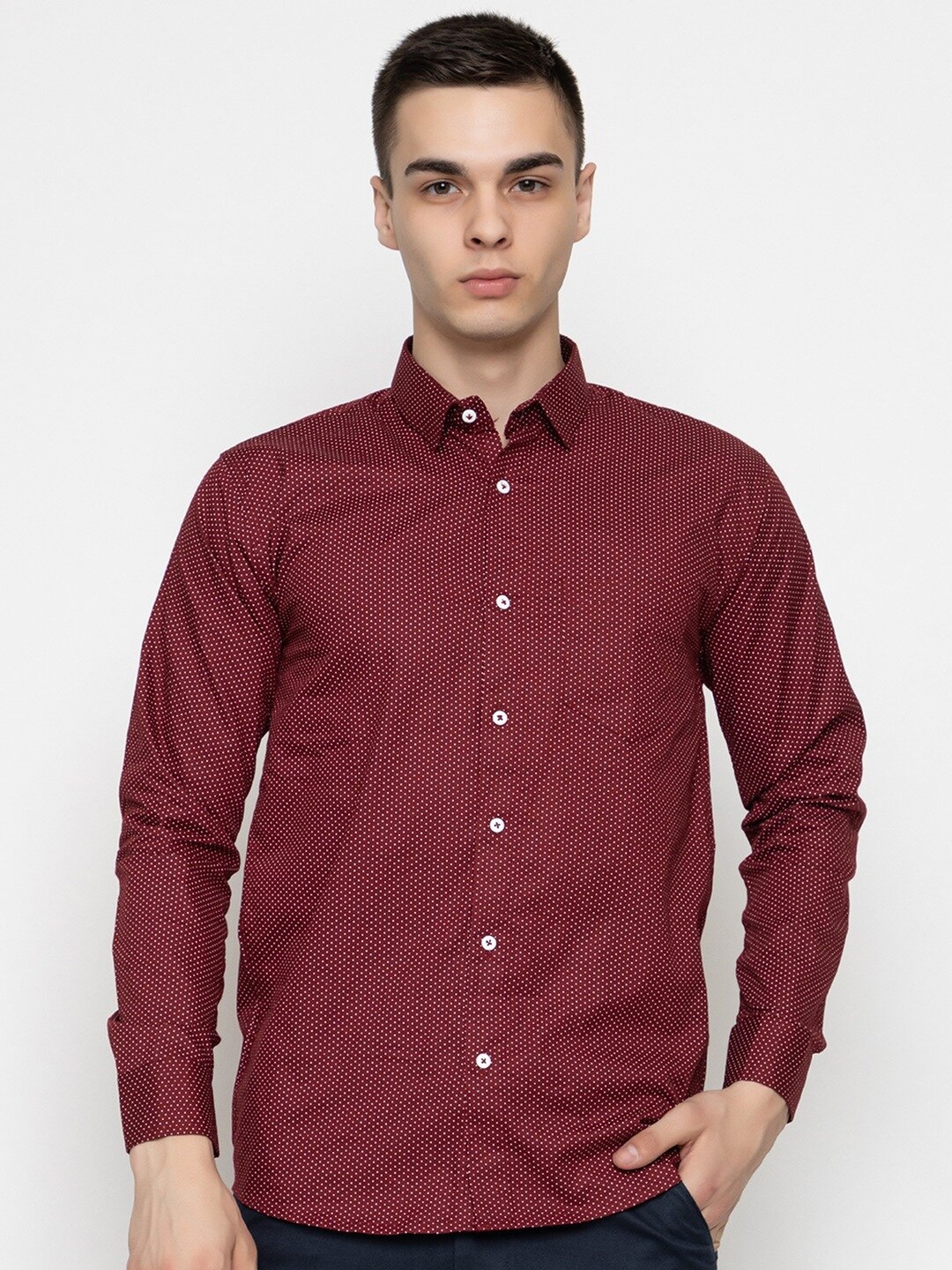 

Bought First Premium Polka Dots Printed Long Sleeves Party Shirt, Maroon