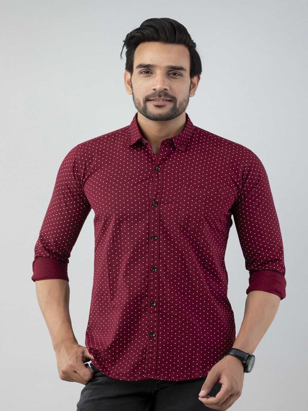 

Bought First Premium Polka Dots Printed Long Sleeves Shirt, Maroon