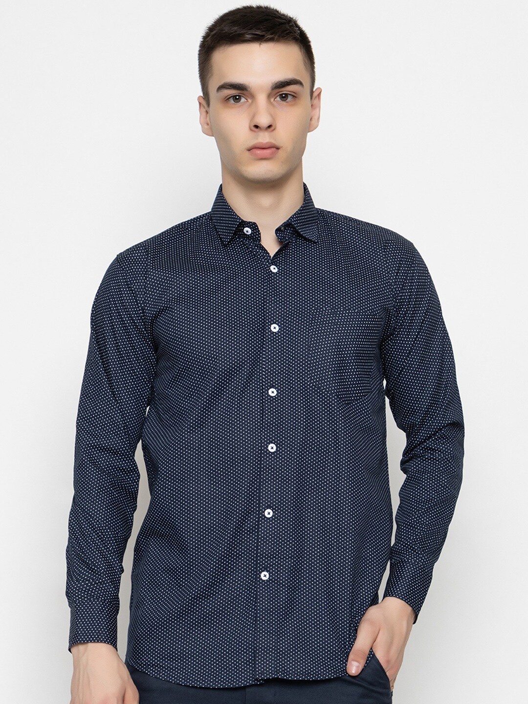 

Bought First Premium Polka Dots Printed Long Sleeves Party Shirt, Navy blue