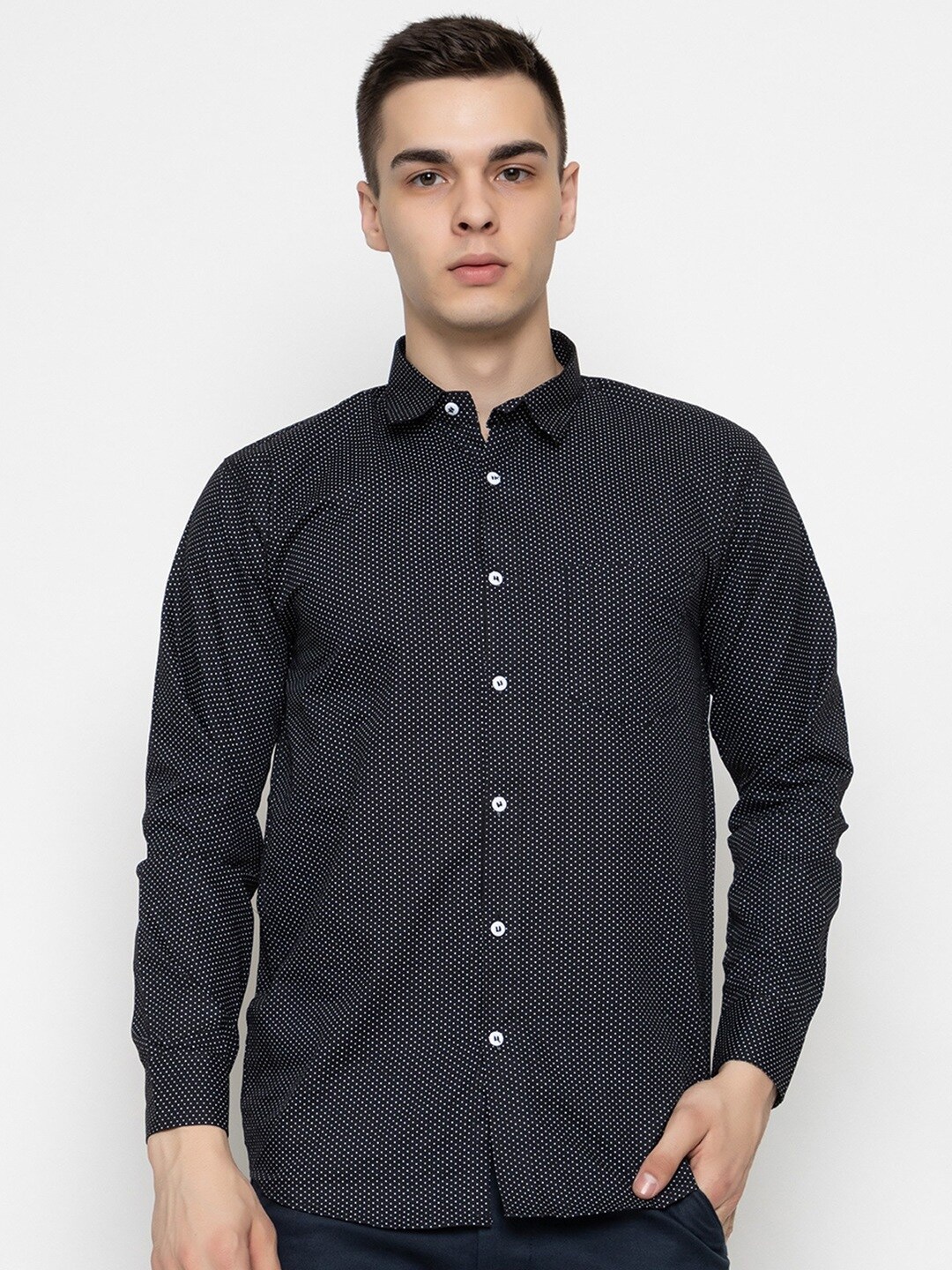 

Bought First Premium Polka Dots Printed Long Sleeves Party Shirt, Black