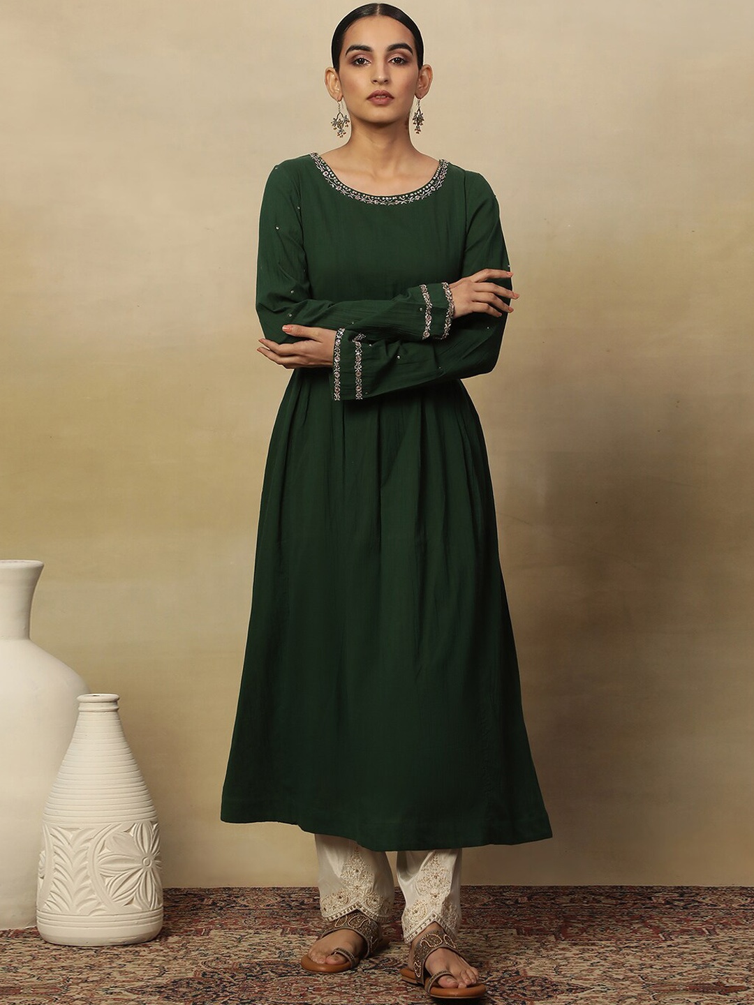 

W Pure Cotton Anarkali Kurta, Green