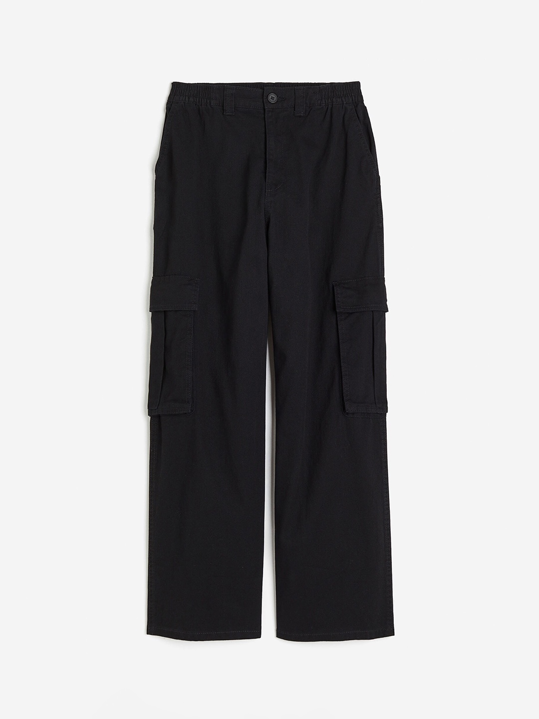 

H&M Women Pure Cotton Twill Cargo Trousers, Black