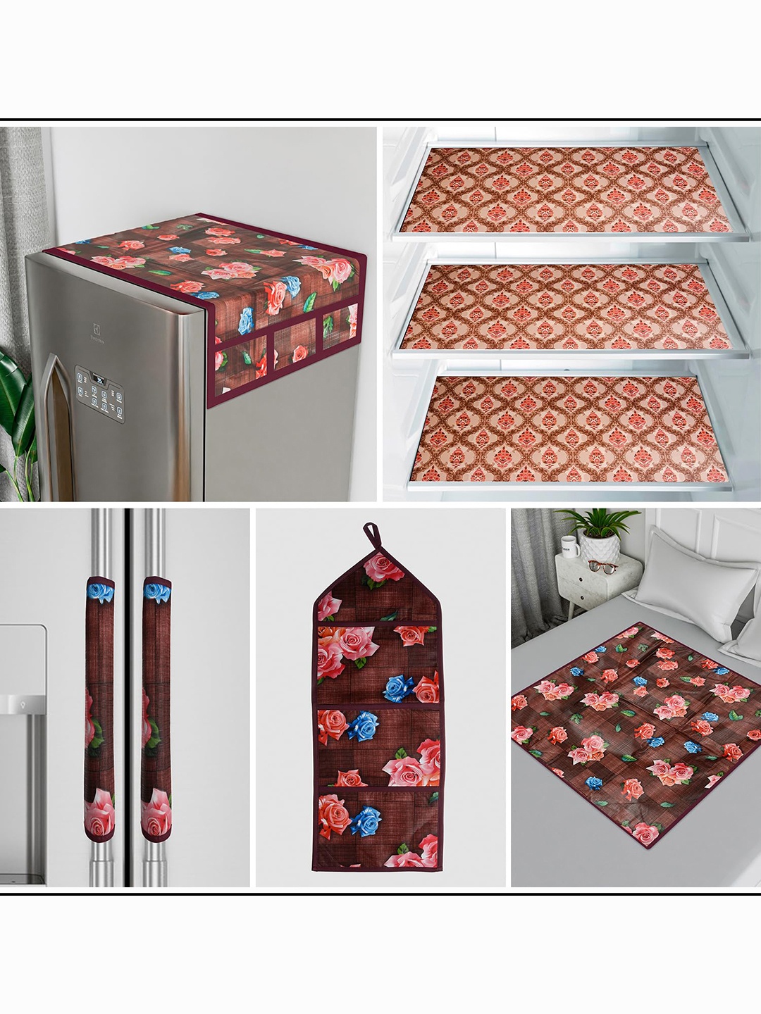 

Kuber Industries Maroon & Blue 7 Pieces Printed Reversible Fridge Server Mat