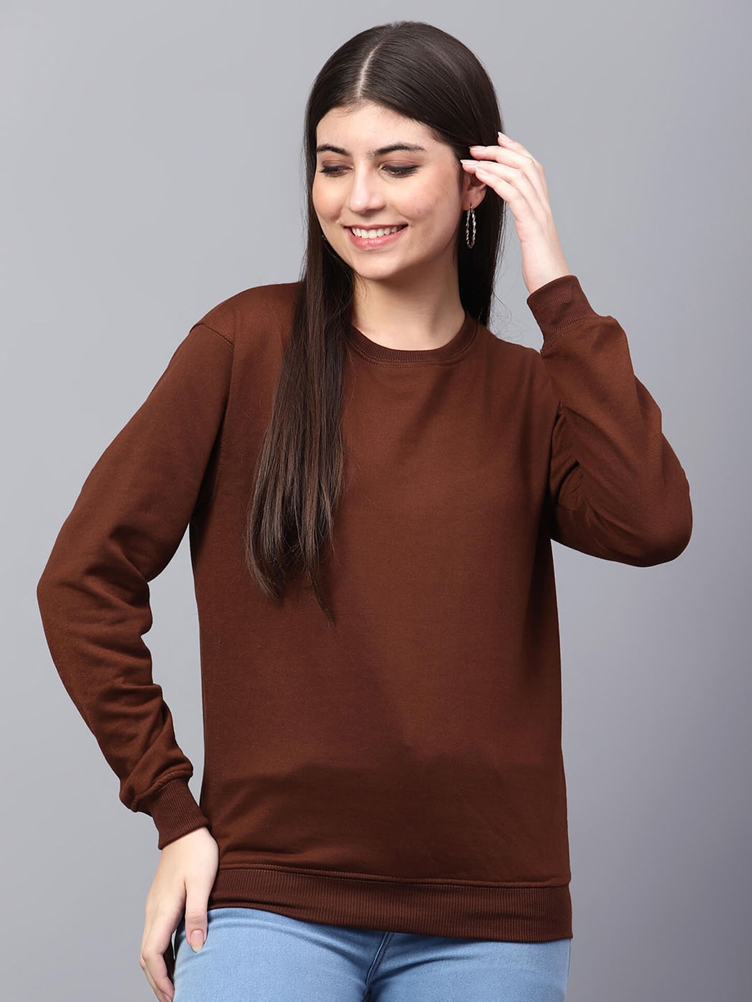 

TABADTOD Women Brown Sweatshirt