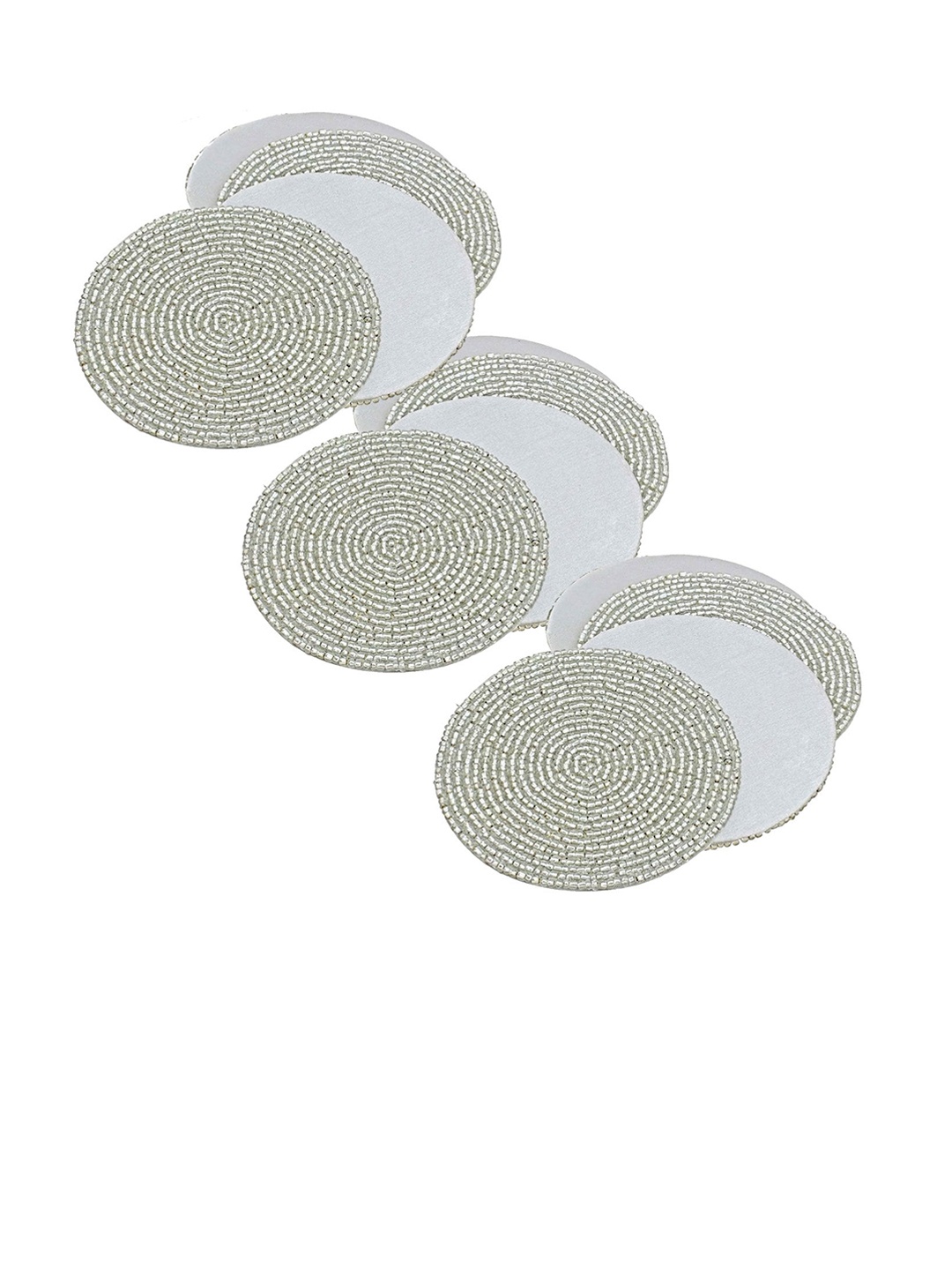 

PRISHA INDIA CRAFT 12-Pcs White Beaded Coasters, Silver