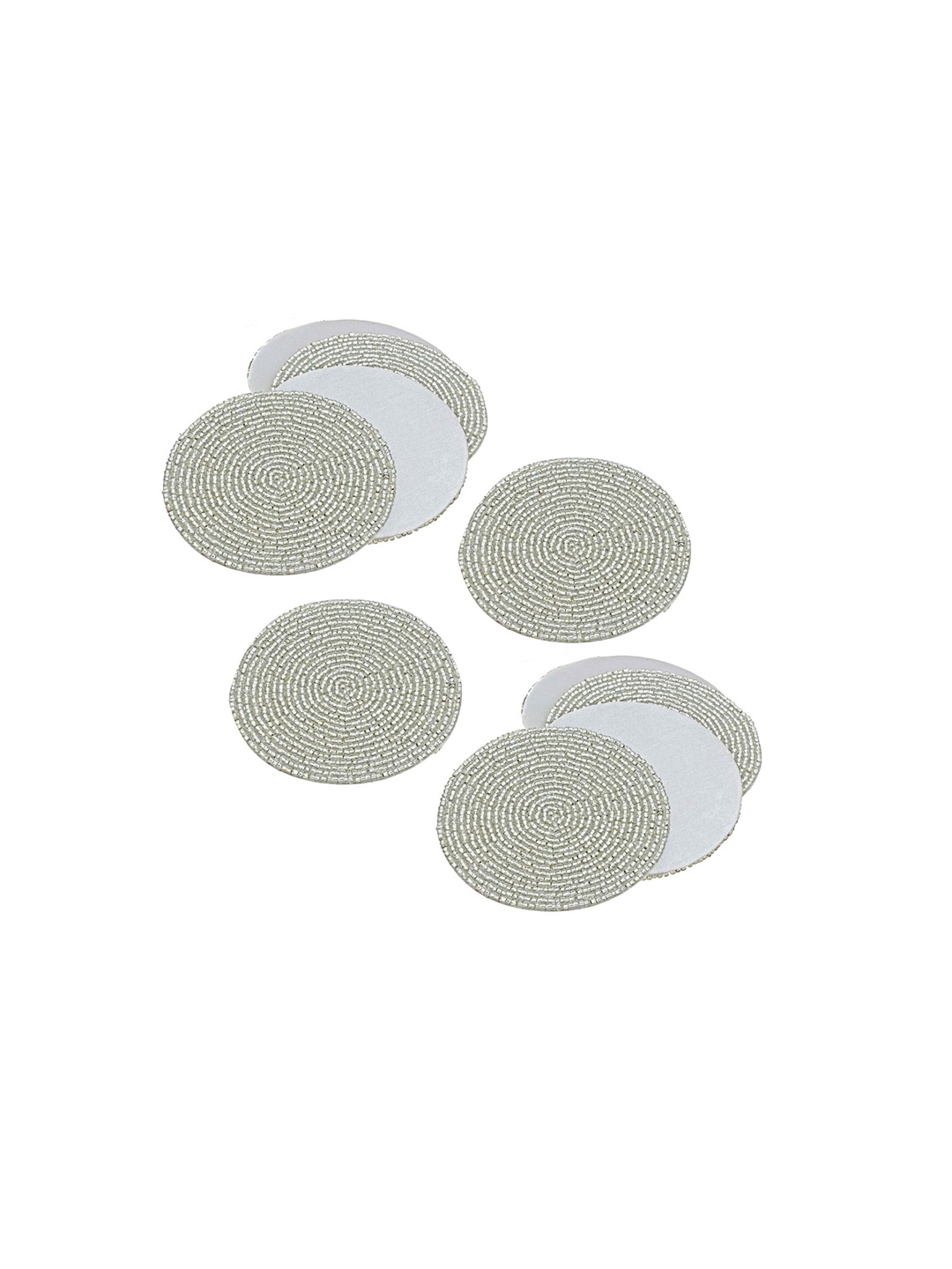 

PRISHA INDIA CRAFT White 10 Pieces Beads Coasters, Silver