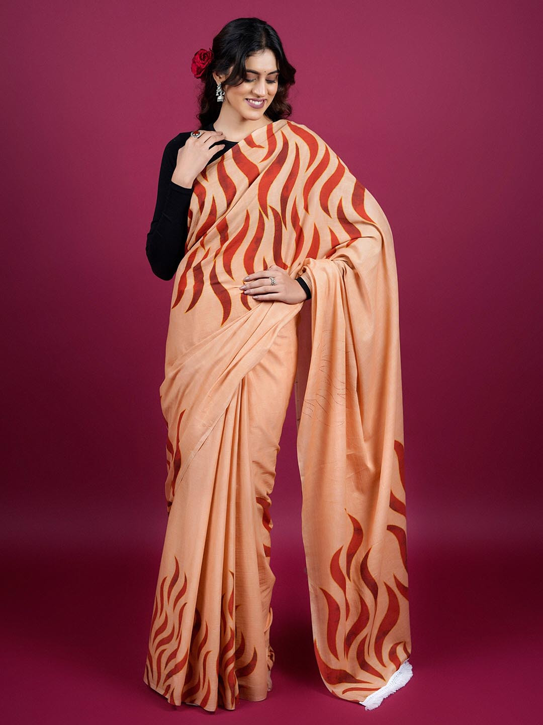 

BUTA BUTI Abstract Printed Pure Cotton Saree, Beige