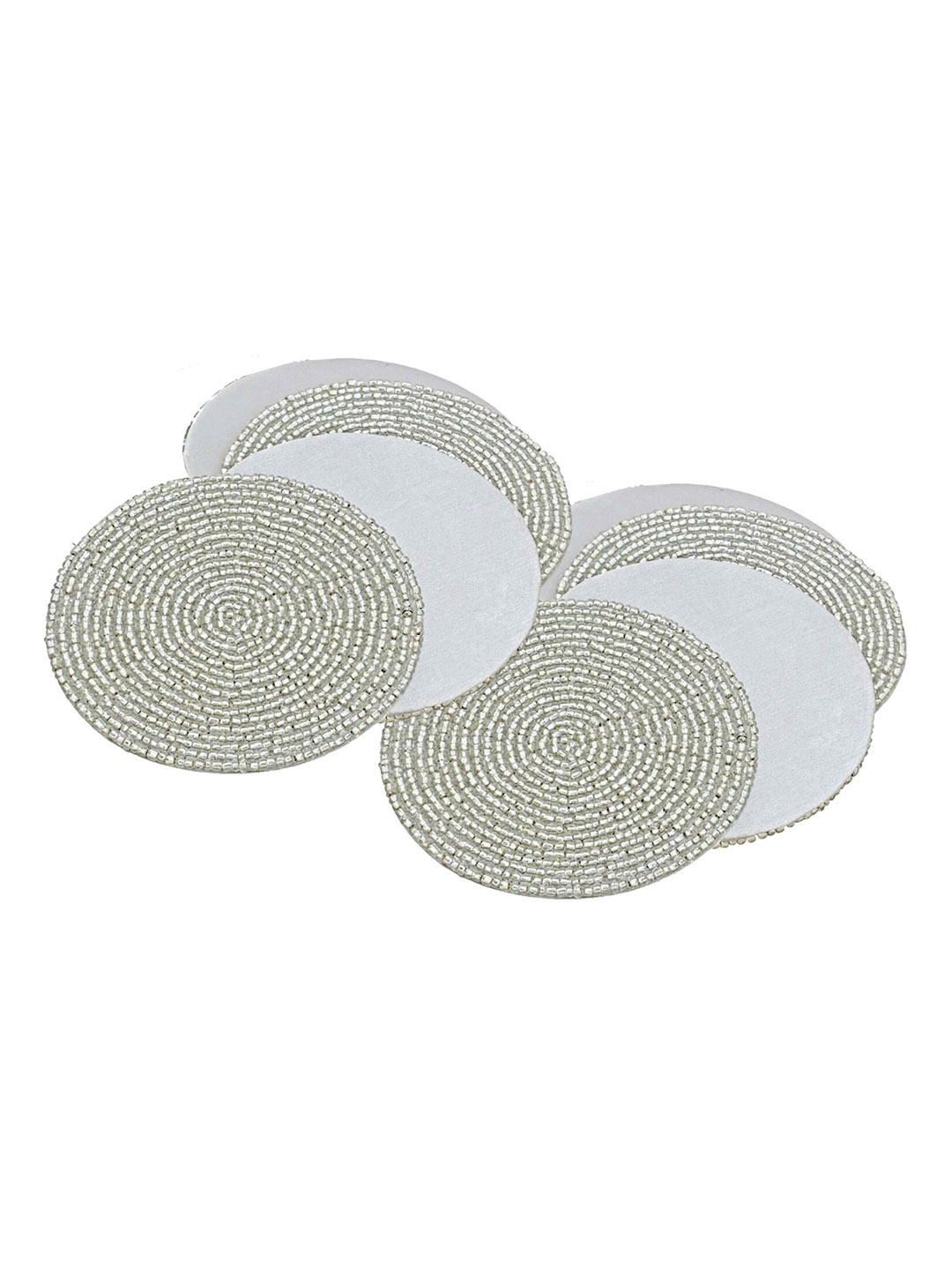 

PRISHA INDIA CRAFT 8 Pieces White Beaded Coasters, Silver