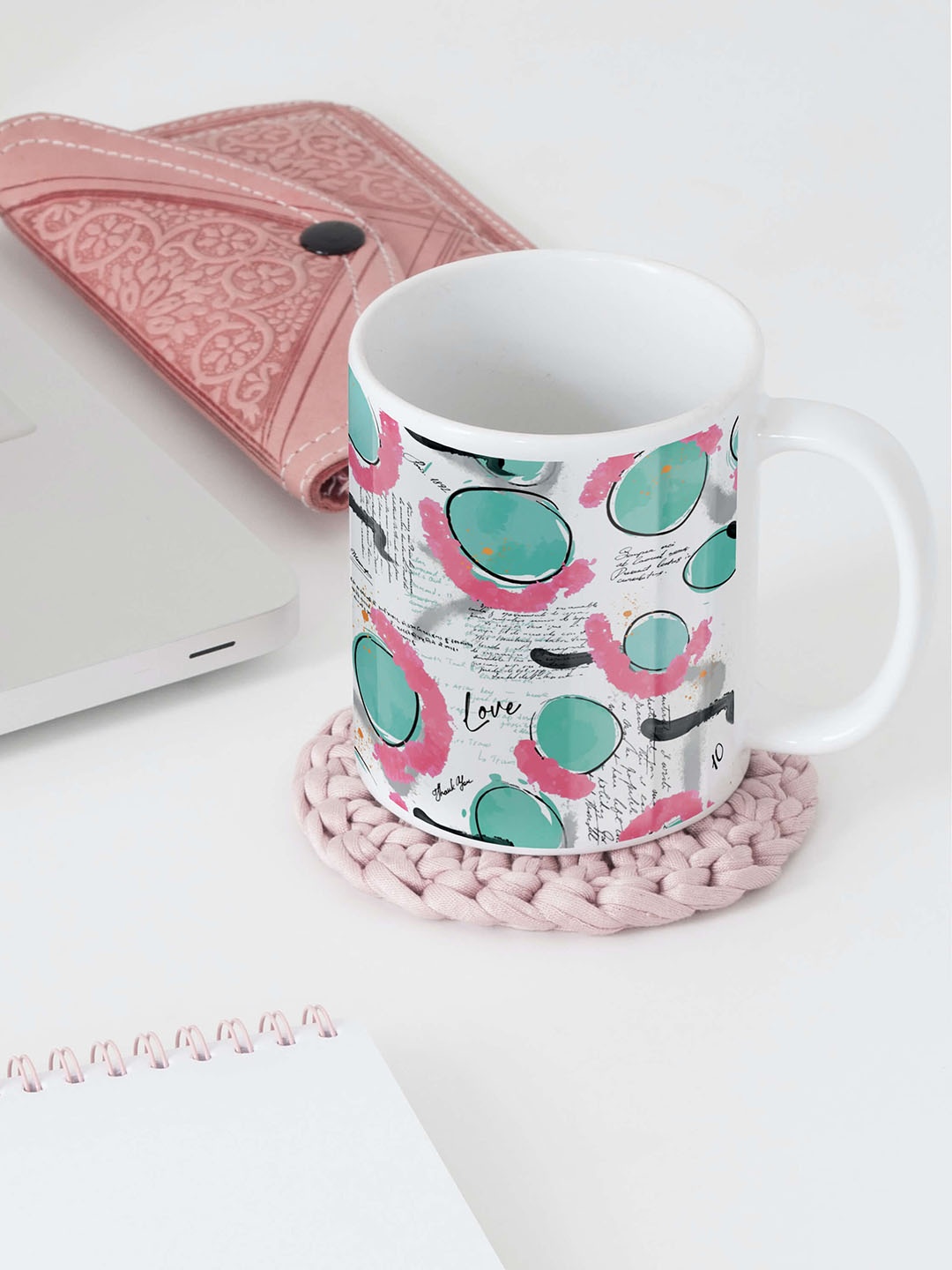 

BOOTCO Pink & Green Text or Slogans Printed Ceramic Glossy Mug 330 ML