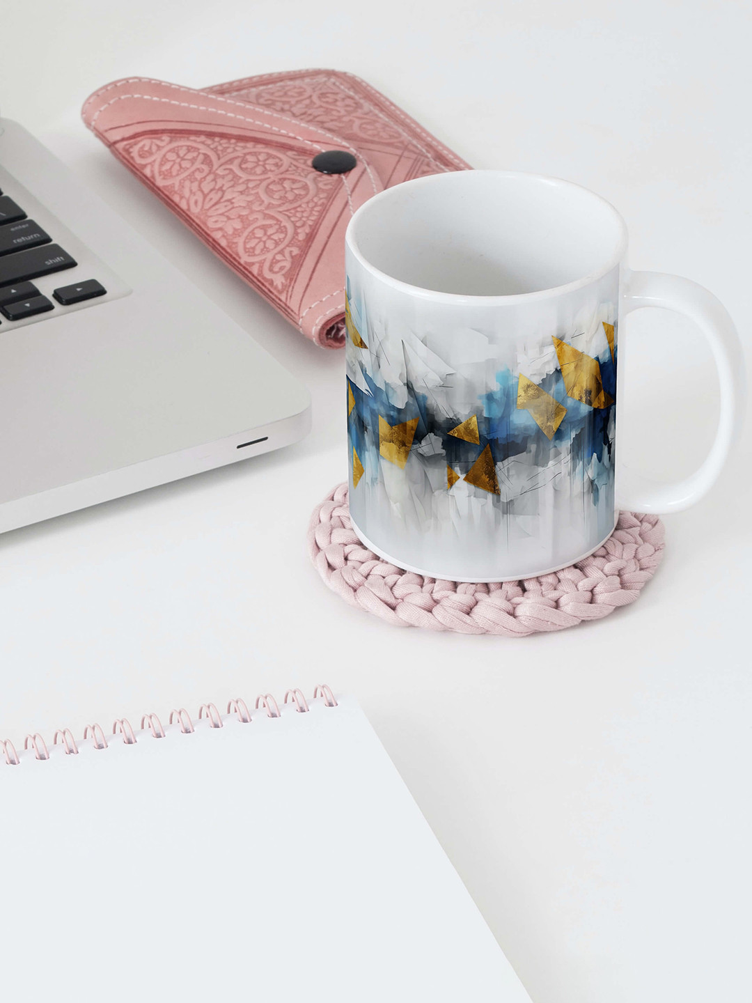 

BOOTCO White & Blue Geometric Printed Ceramic Glossy Coffee Mug - 330 ML