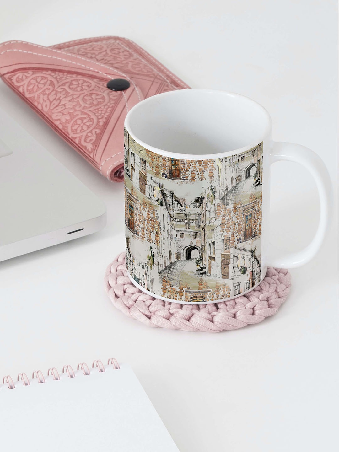 

BOOTCO Brown & Black Village Printed Ceramic Glossy Mug 330 ML