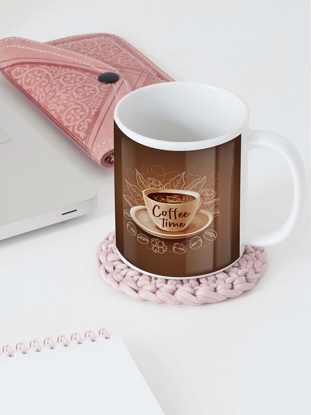 

BOOTCO Coffee Brown & White Printed Ceramic Glossy Coffee Mug - 330 ML