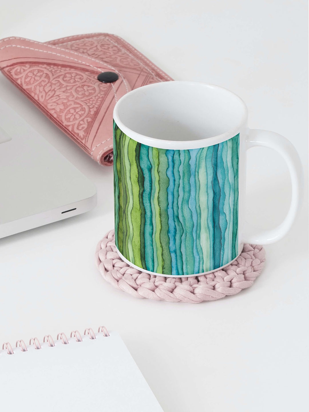 

BOOTCO Blue & Green Geometric Printed Ceramic Glossy Mug 330 ml