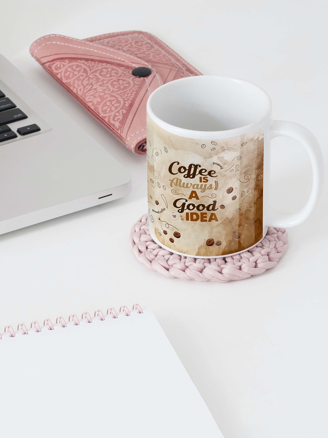 

BOOTCO Off White & Coffee Brown Printed Ceramic Glossy Coffee Mug - 330 ML