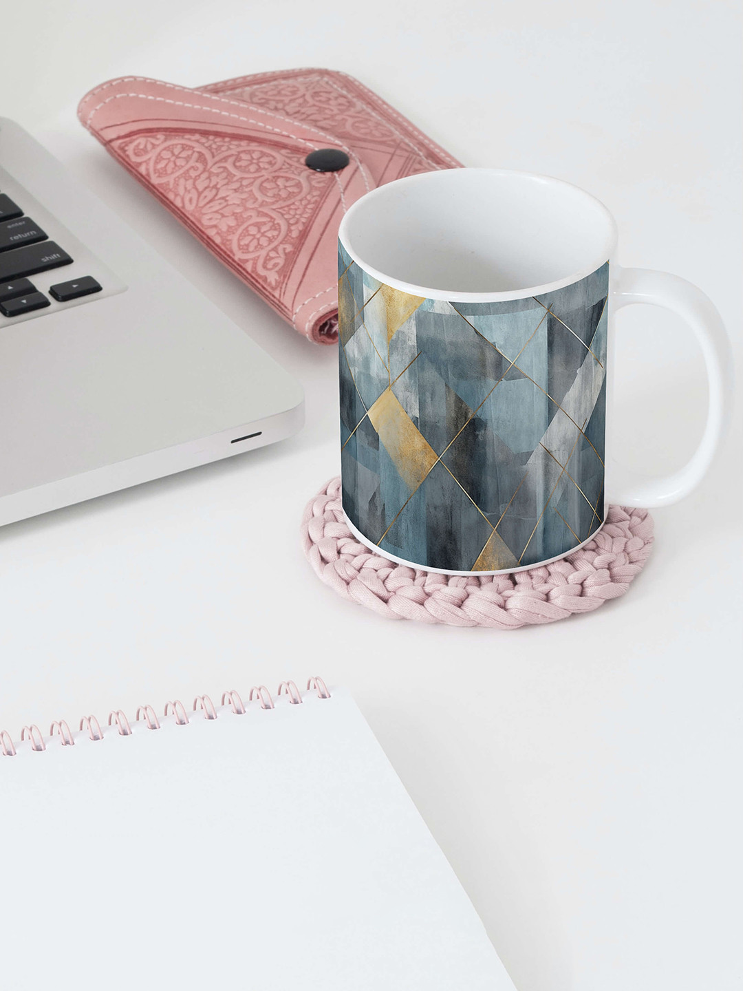 

BOOTCO Grey & Yellow Geometric Printed Ceramic Glossy Mug 330 ml