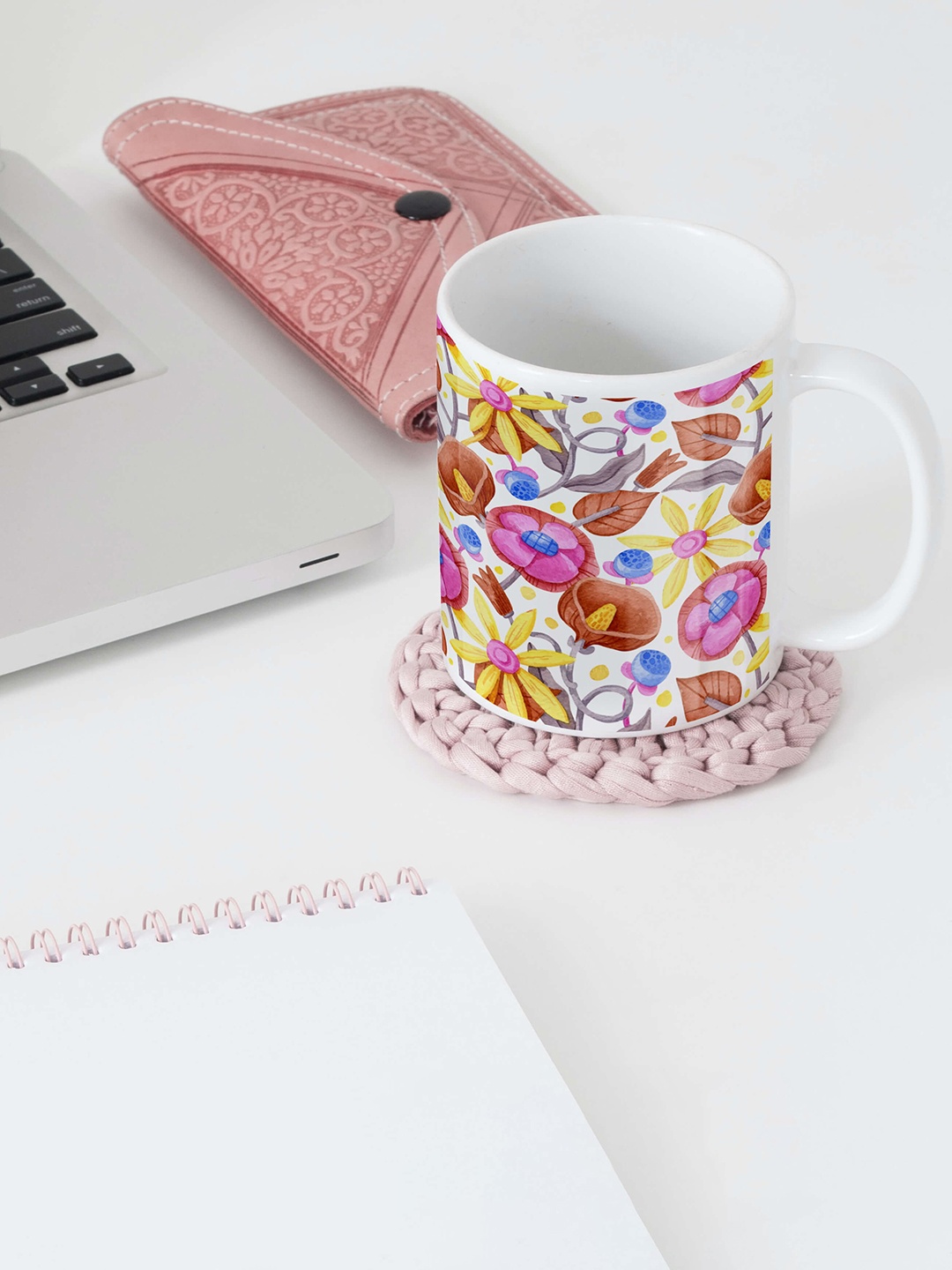 

BOOTCO Brown & Pink Floral Printed Ceramic Glossy Mug 330 ml