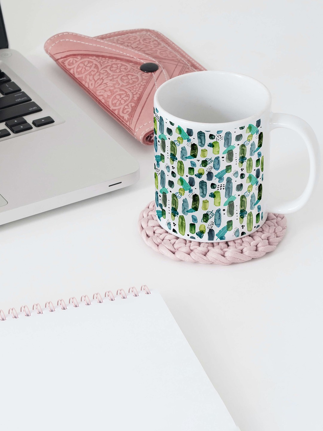 

BOOTCO White & Green Printed Ceramic Glossy Mug 330 ml