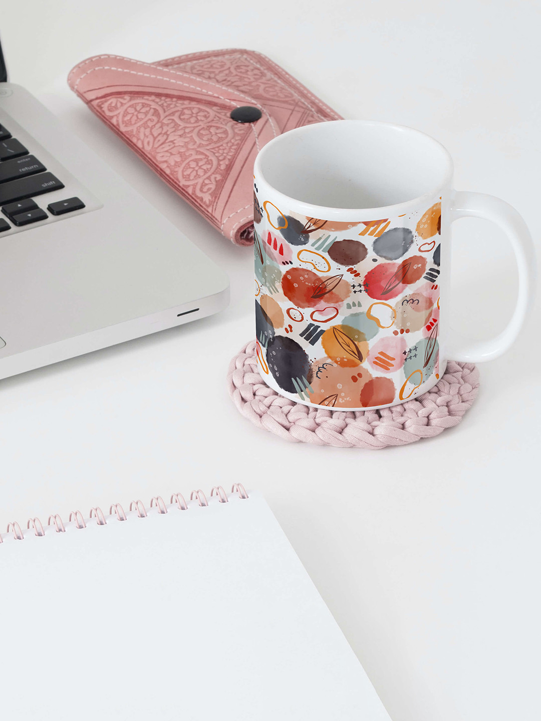 

BOOTCO White & Red Geometric Printed Ceramic Glossy Coffee Mug 330 ml