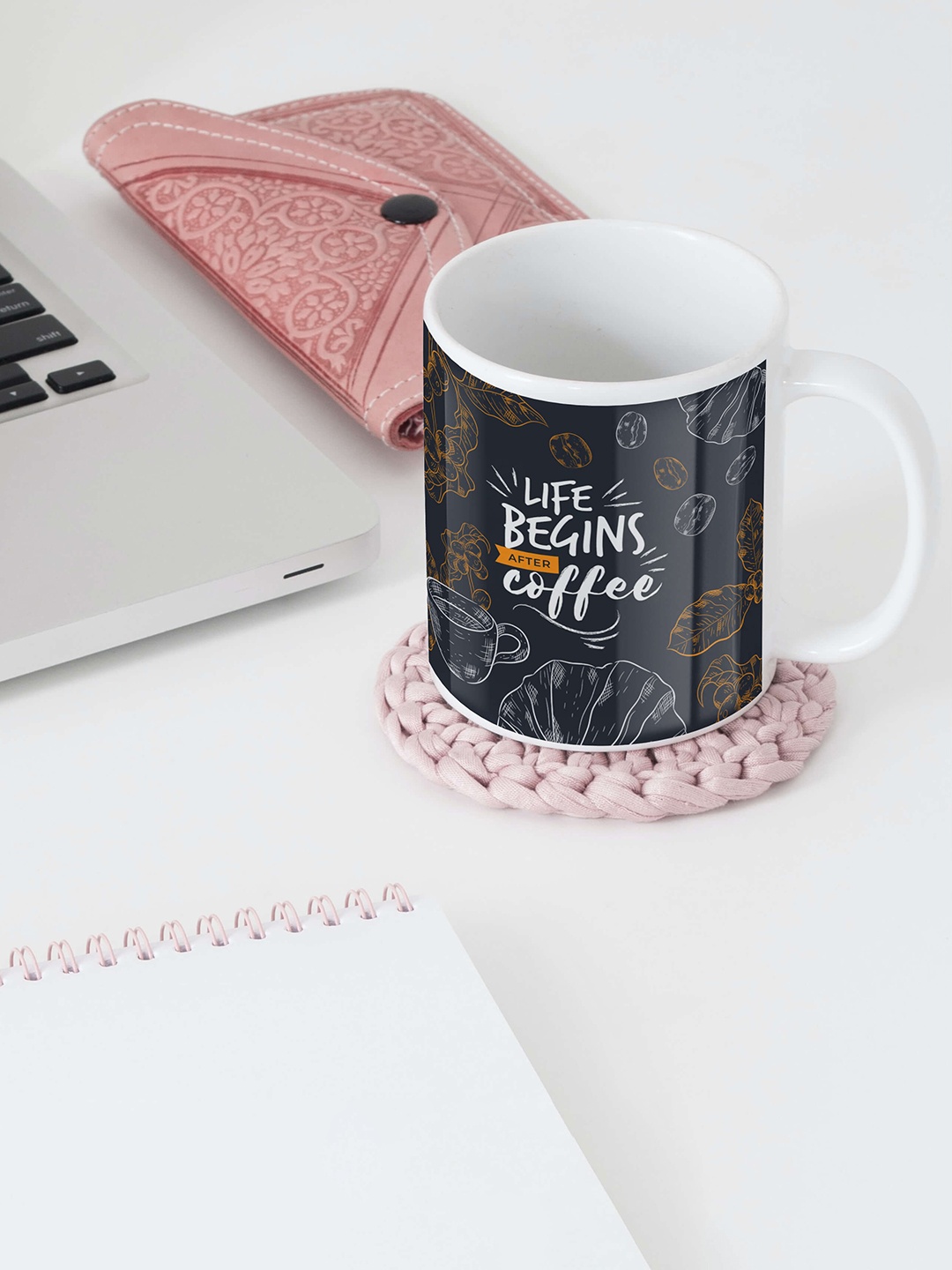

BOOTCO Navy Blue & Mustard Text or Slogans Printed Ceramic Glossy Mug 330 ML