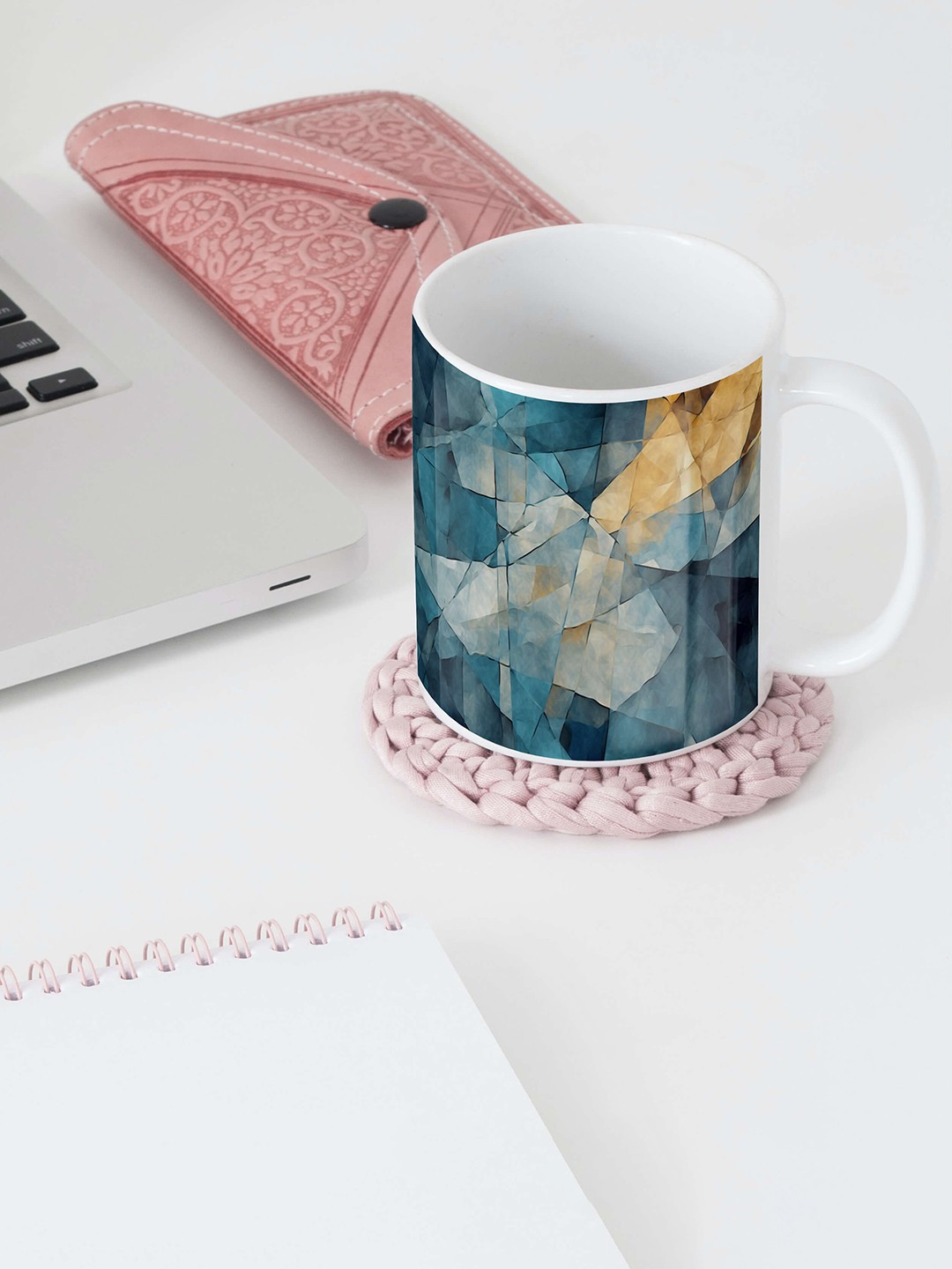 

BOOTCO Blue & Mustard Geometric Printed Ceramic Glossy Mug 330 ml