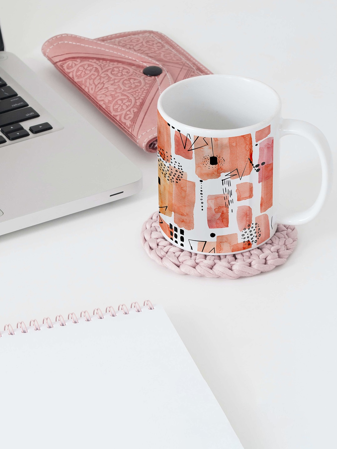 

BOOTCO Peach-Coloured & Black Printed Ceramic Glossy Mug 330 ml