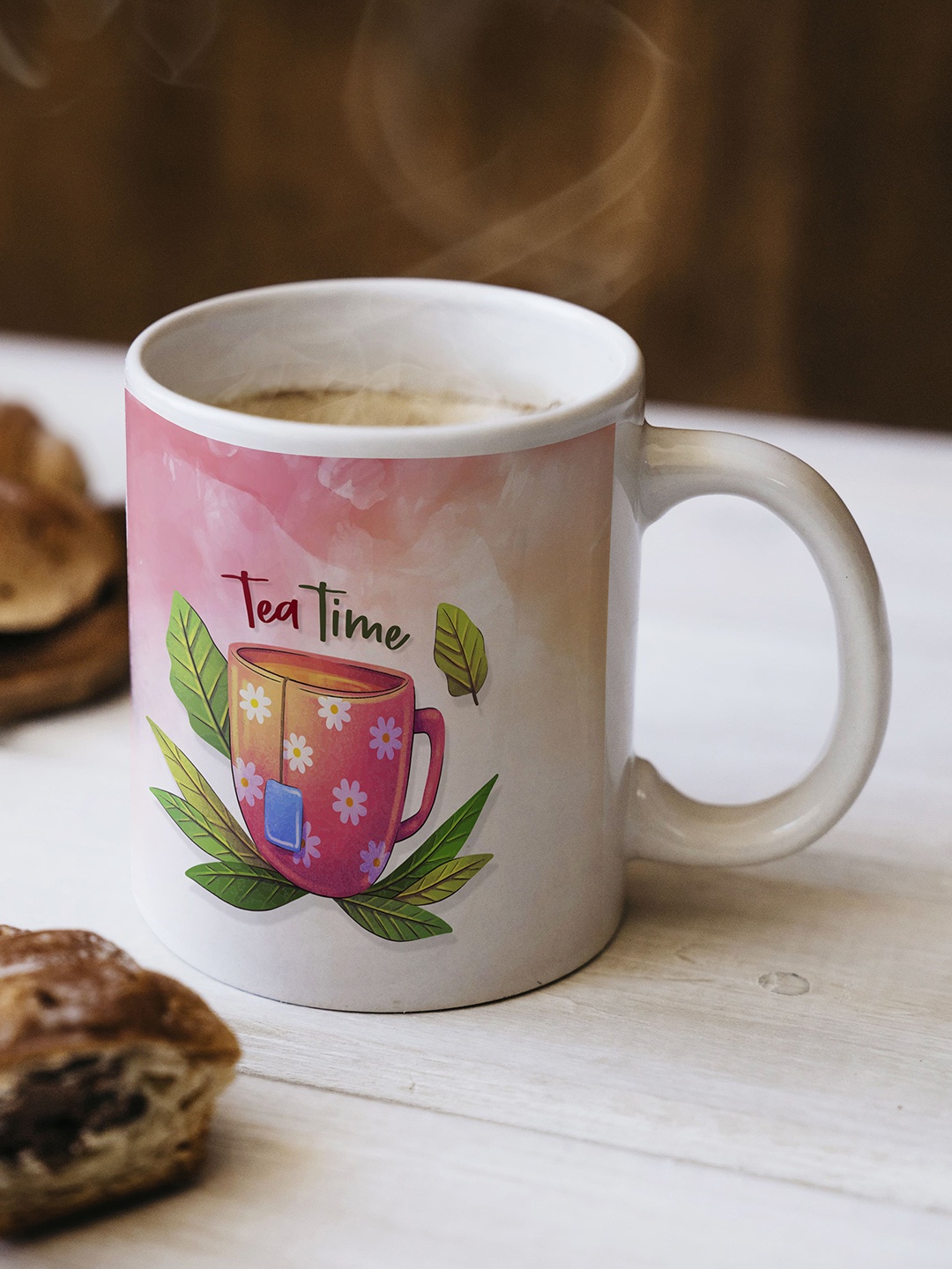 

BOOTCO Pink & Green Floral Printed Ceramic Glossy Mug 330 ML