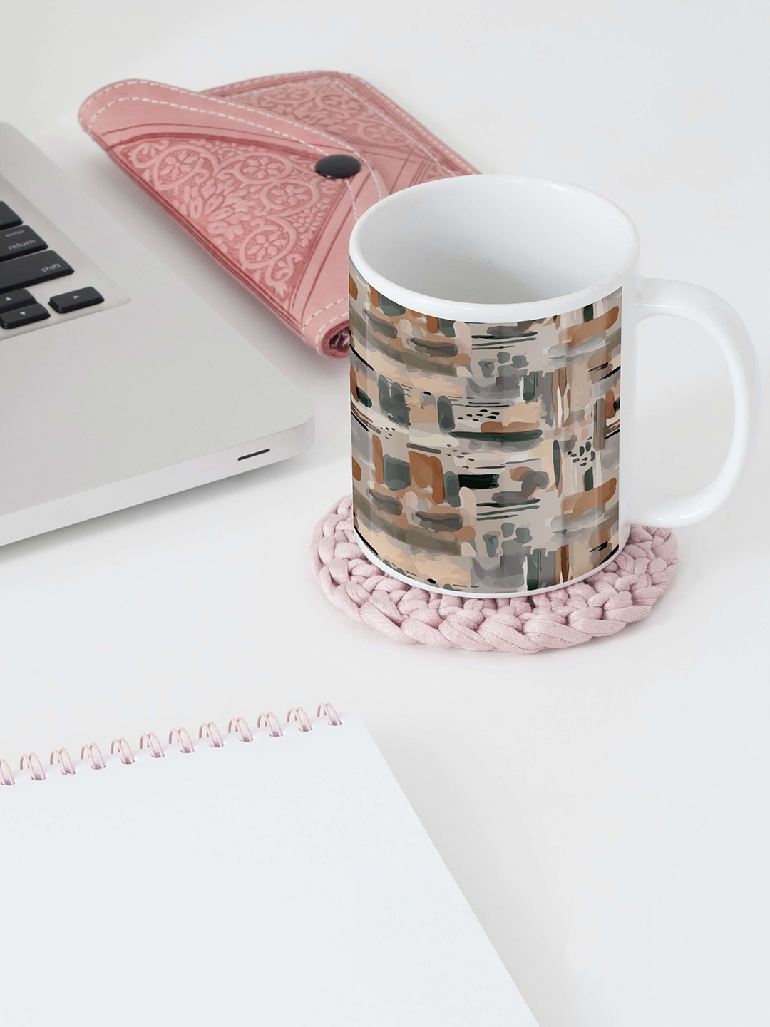 

BOOTCO Grey & Coffee Brown Geometric Printed Ceramic Glossy Coffee Mug - 330 ML