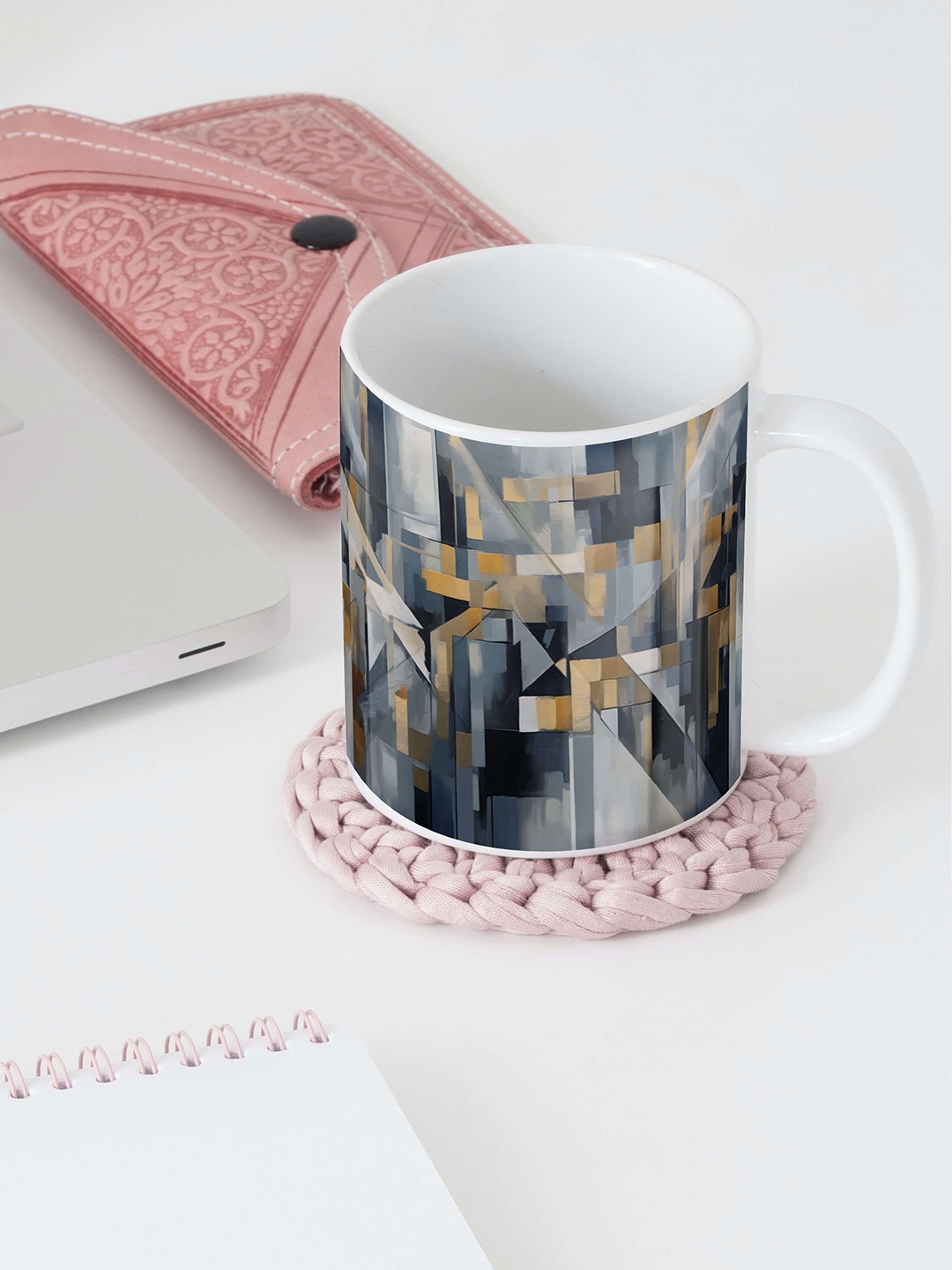

BOOTCO Grey & White Geometric Printed Ceramic Glossy Mug 330 ML