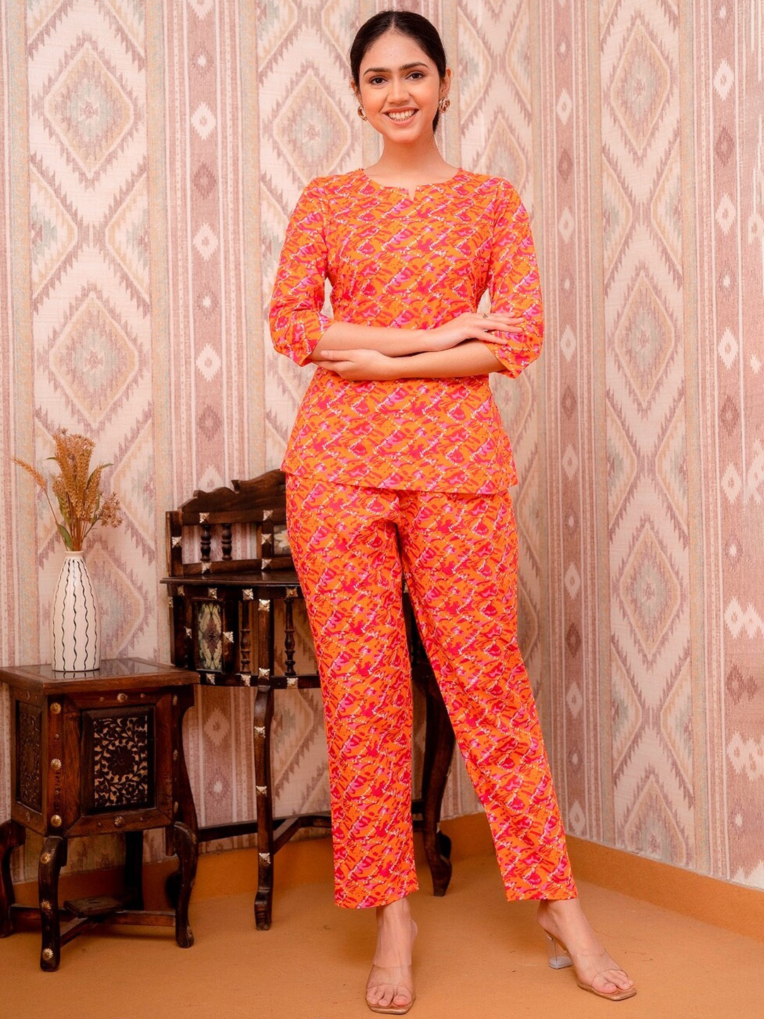

Prakhya Abstract Printed Top & Trousers, Orange