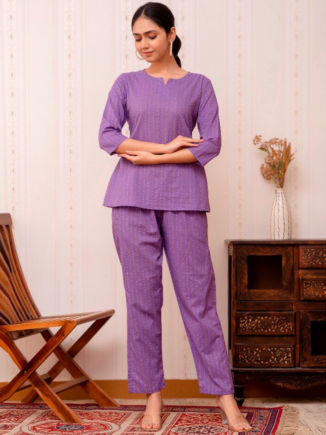 

Prakhya Vertical Striped Co-Ord Set, Purple