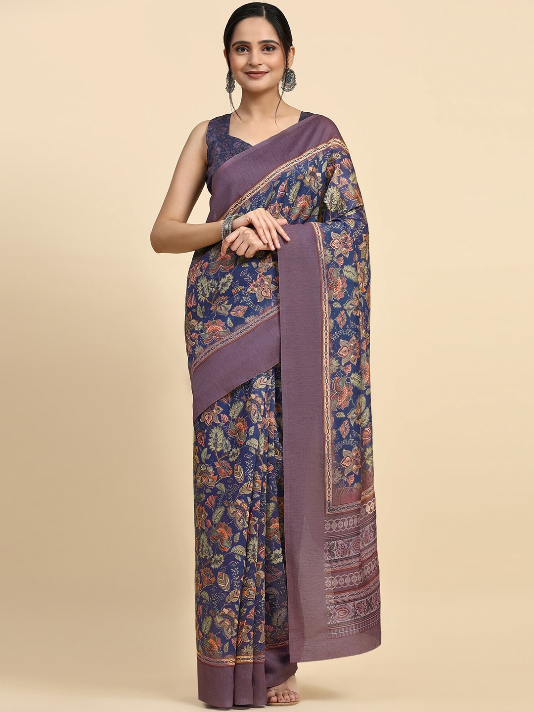

RACHNA Floral Printed Kanjeevaram Saree, Blue