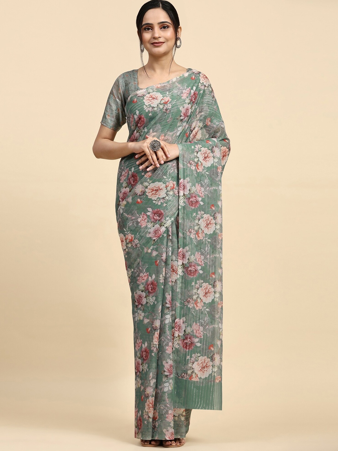 

RACHNA Floral Printed Saree, Green