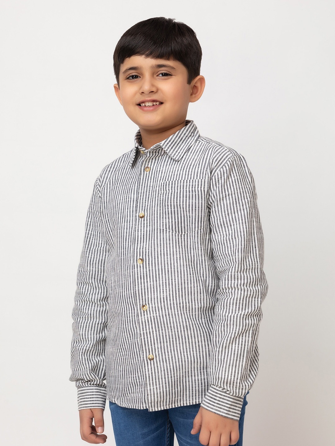 

Purple United Kids Boys Vertical Striped Cotton Casual Shirt, Black