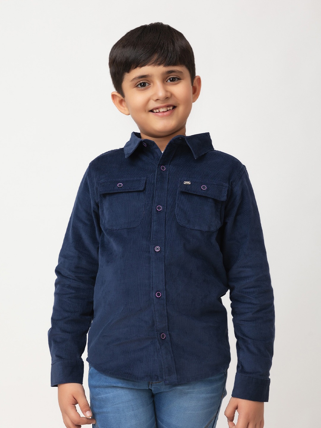 

Purple United Kids Boys Spread Collar Corduroy Casual Shirt, Navy blue