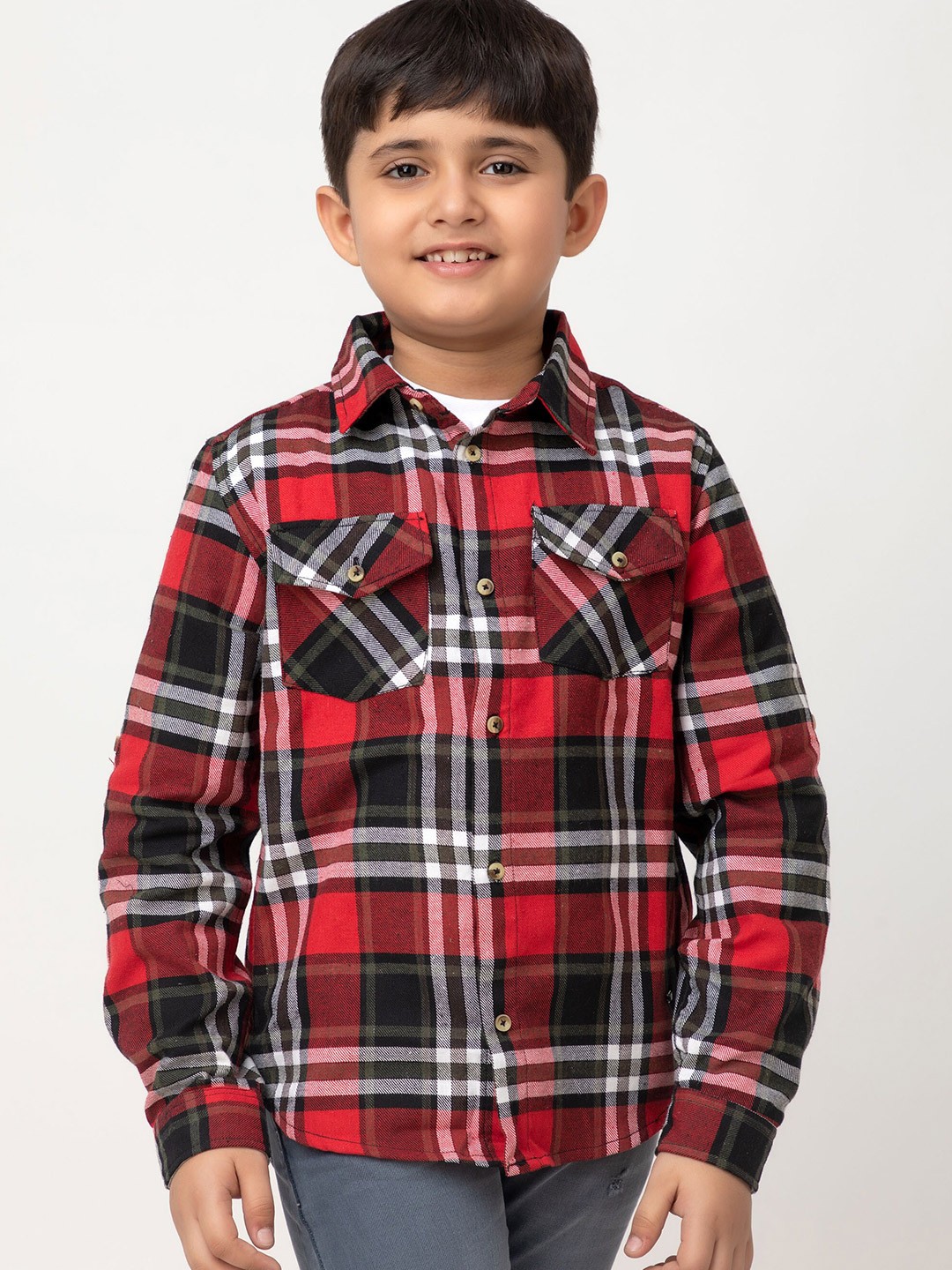 

Purple United Kids Boys Tartan Checked Cotton Casual Shirt, Red