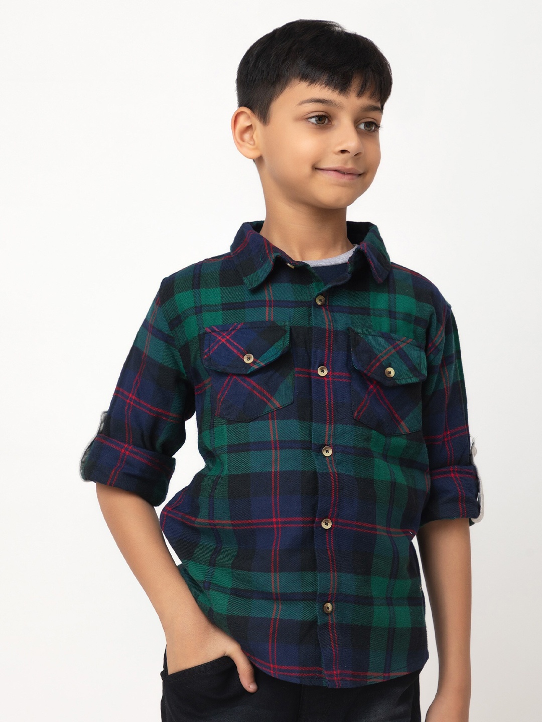 

Purple United Kids Boys Tartan Checked Cotton Casual Shirt, Green