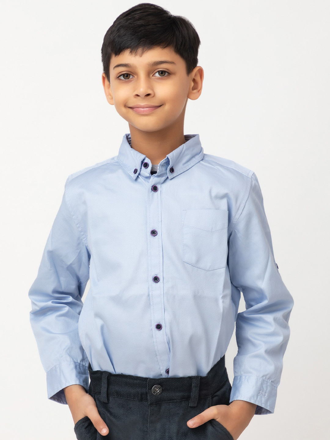 

Purple United Kids Boys Button Down Collar Cotton Casual Shirt, Blue